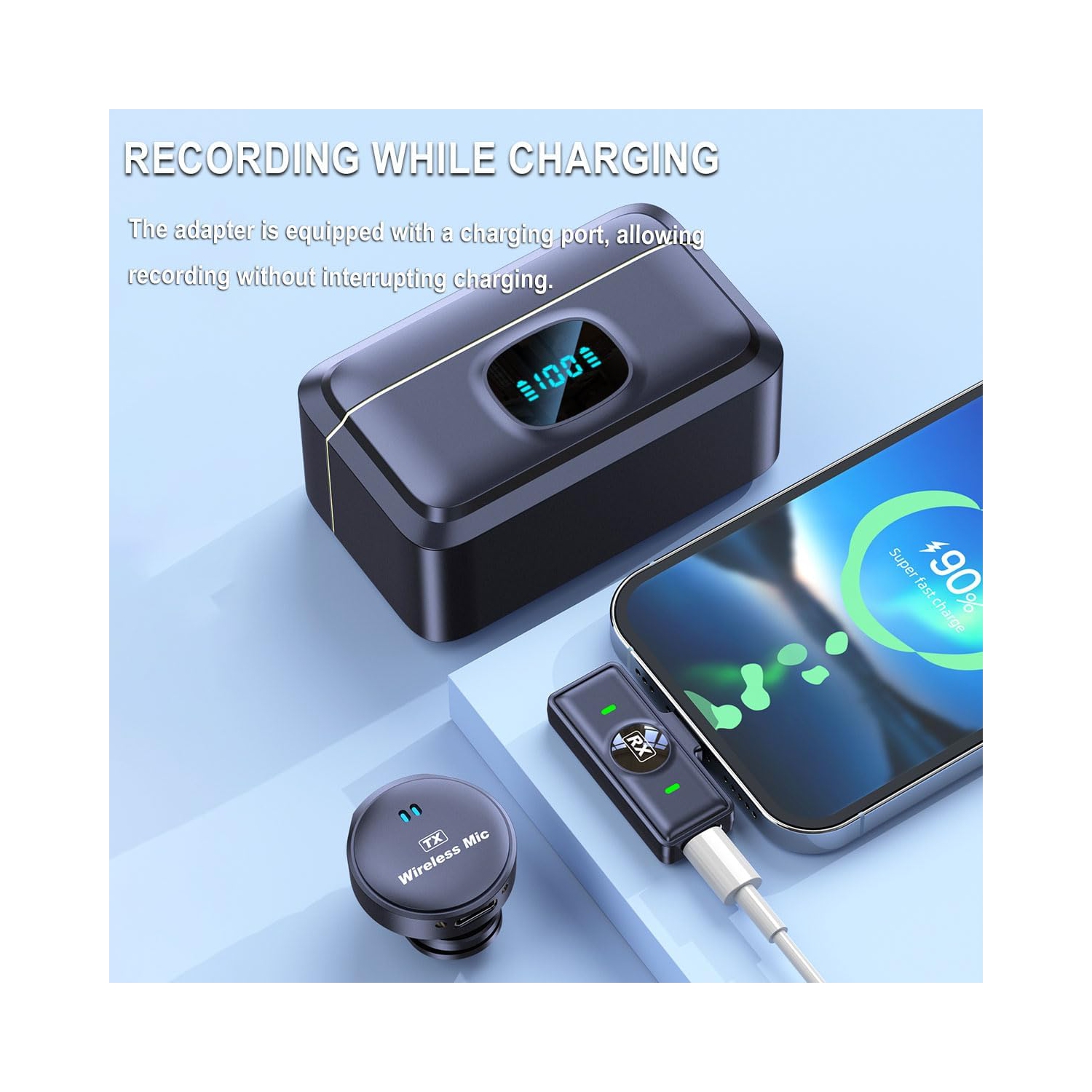 Wireless lavalier microphone, one-to-two with storage, long battery life, magnetic round shape, suitable for TikTok, YouTube, video blogging, video