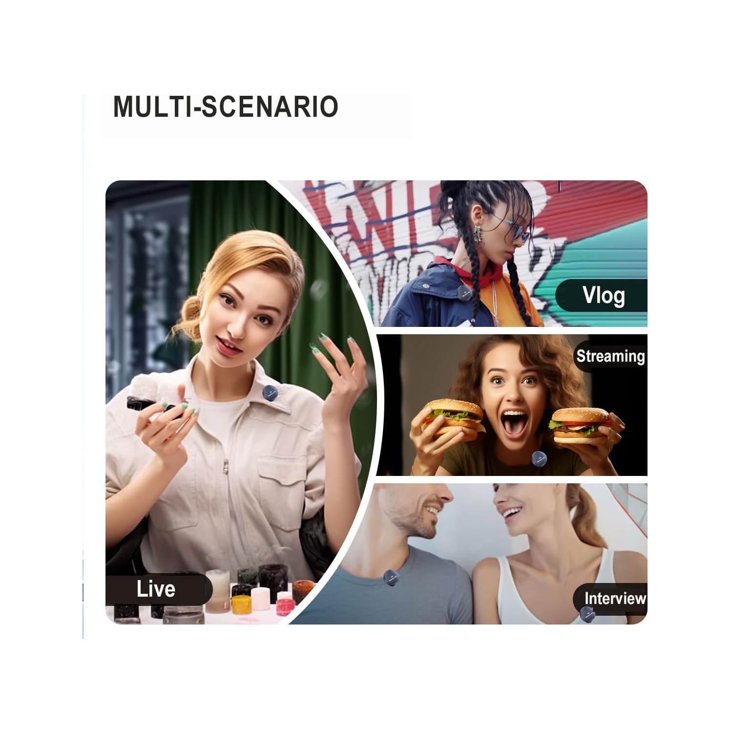 Wireless lavalier microphone, one-to-two with storage, long battery life, magnetic round shape, suitable for TikTok, YouTube, video blogging, video