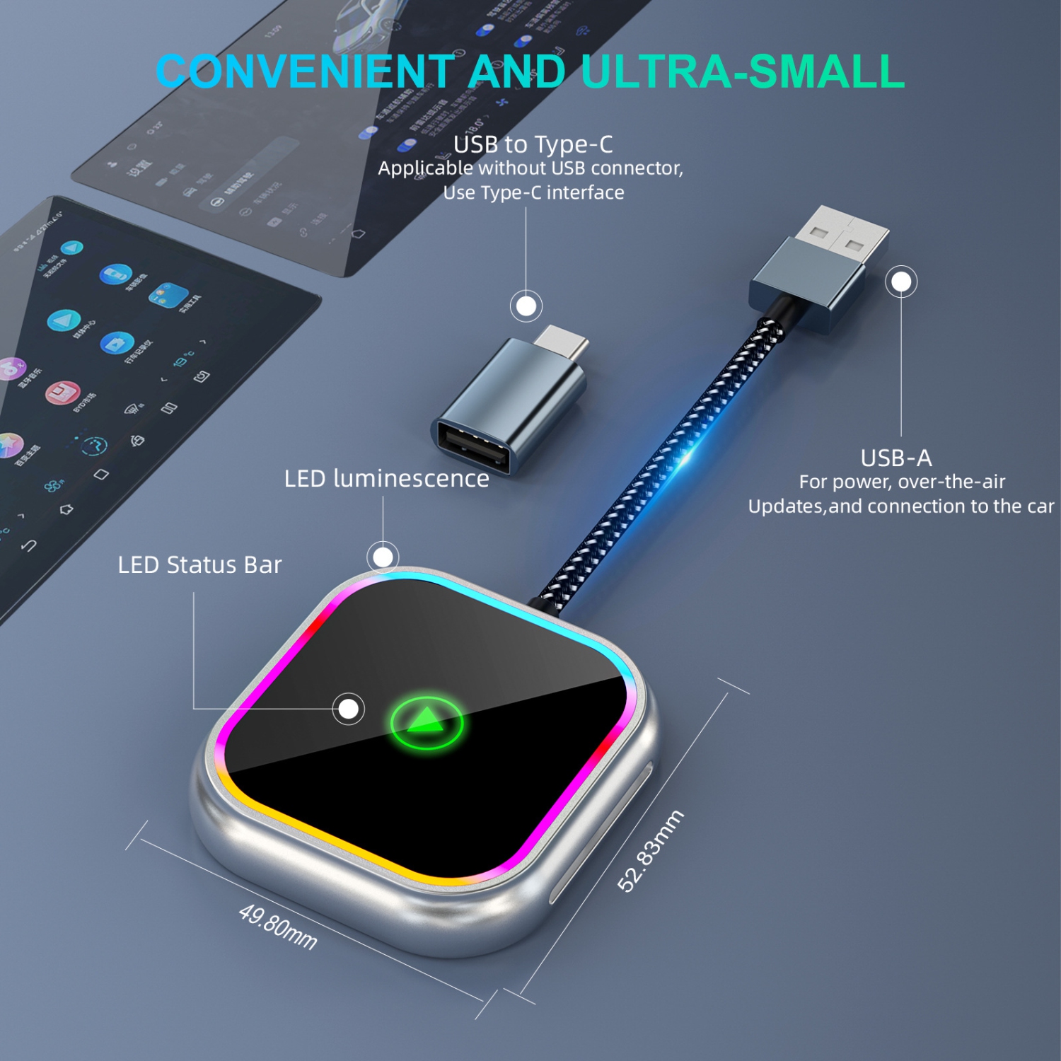 Adaptateur sans fil CarPlay, adapté pour l'interconnexion de voiture intelligente Apple Android Adaptateur sans fil CarPlaysans fil CarPlay+AUTO