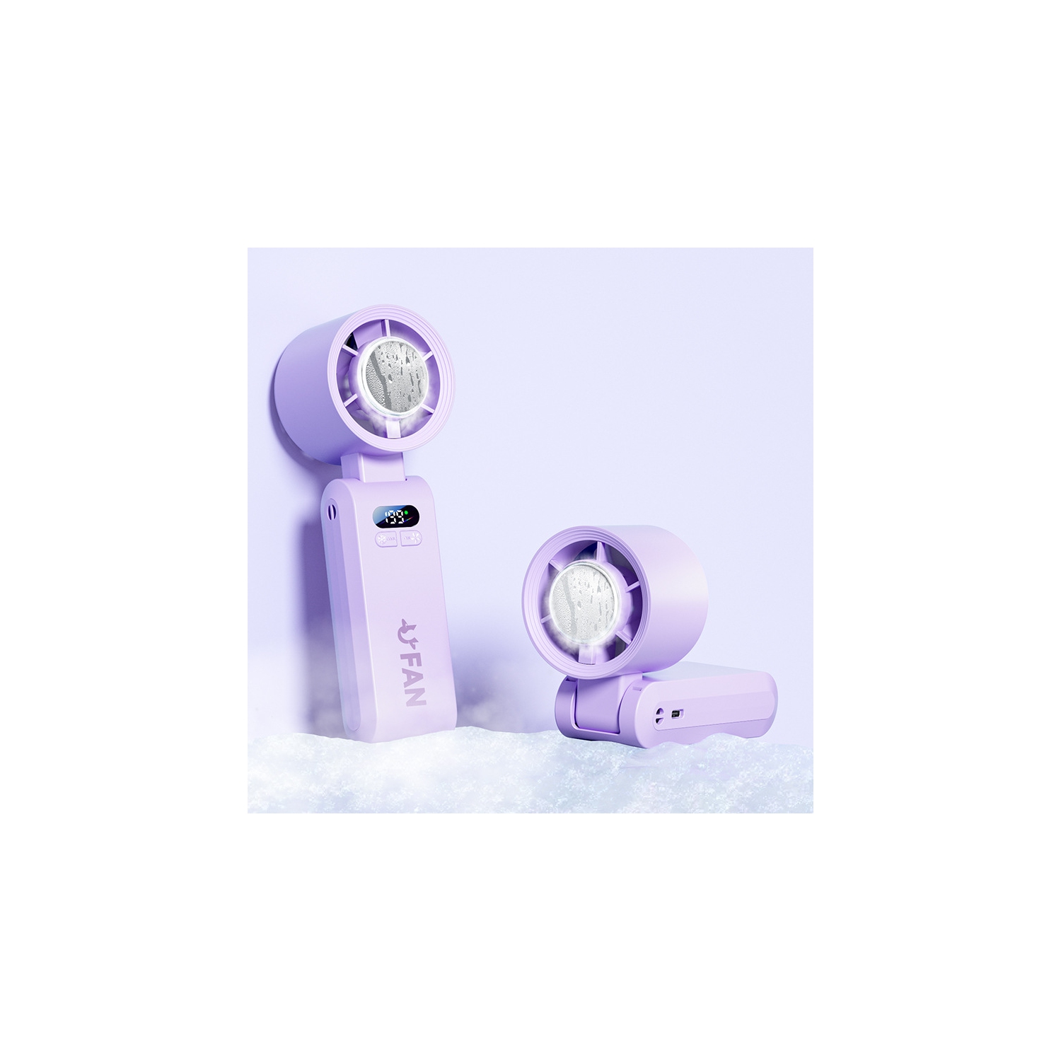 Ice high-speed handheld small fan, violent turbo fan portable rechargeable folding digital display fan 4000 mAh - ice + folding neck + 199 gear