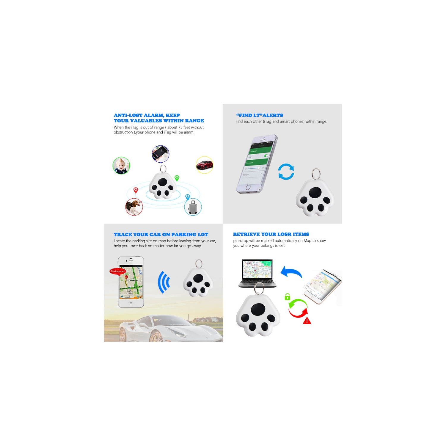 GPS, localisateur de dispositif Bluetooth anti-perte, correctif de porte-clés, afficheur de porte-clés, appareils de suivi d'animal de compagnie pour