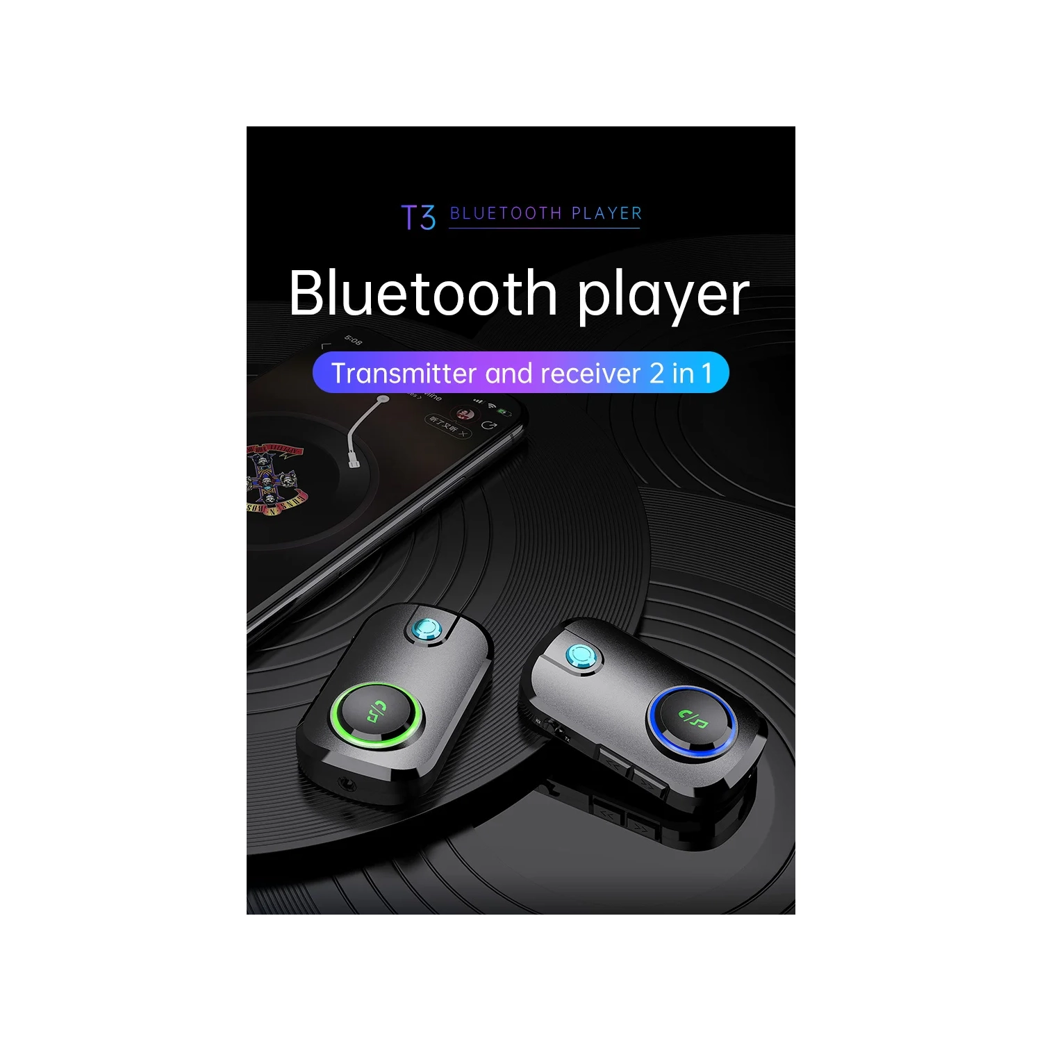 Émetteur-récepteur Bluetooth 5,0 sans fil, adaptateur audio 2-en-1, chaîne stéréo auxiliaire pour l'auto 3,5 mm pour microphone de voiture