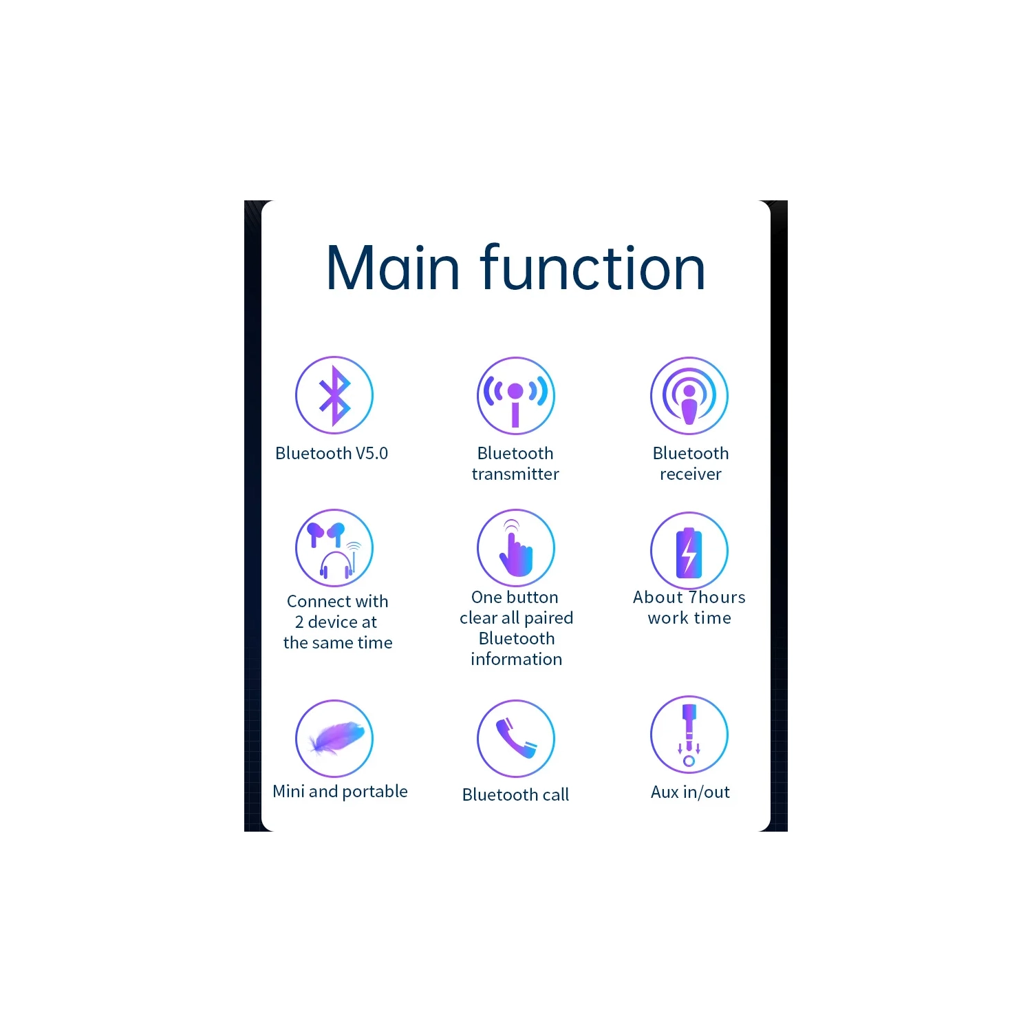 Émetteur-récepteur Bluetooth 5,0 sans fil, adaptateur audio 2-en-1, chaîne stéréo auxiliaire pour l'auto 3,5 mm pour microphone de voiture