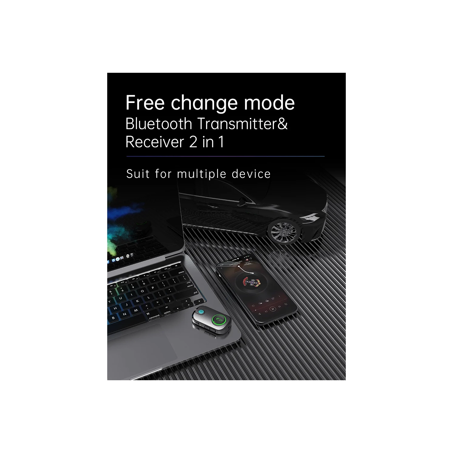 Émetteur-récepteur Bluetooth 5,0 sans fil, adaptateur audio 2-en-1, chaîne stéréo auxiliaire pour l'auto 3,5 mm pour microphone de voiture