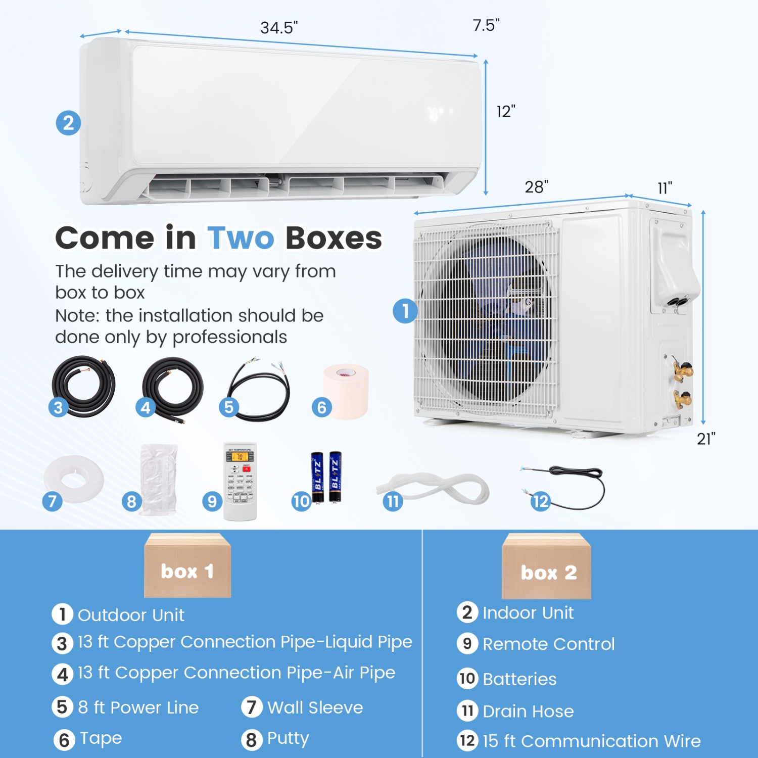 Gymax 12000 BTU Mini Split Air Conditioner & Heater 22 SEER2 208-230V AC Unit White