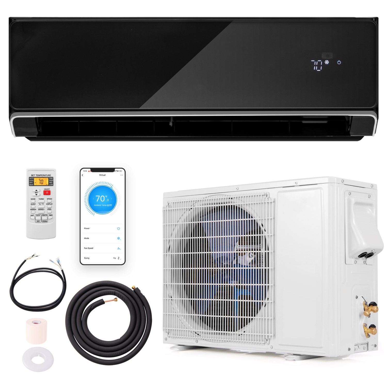 Gymax 12000 BTU Mini Split Air Conditioner & Heater 22 SEER2 208-230V AC Unit Black