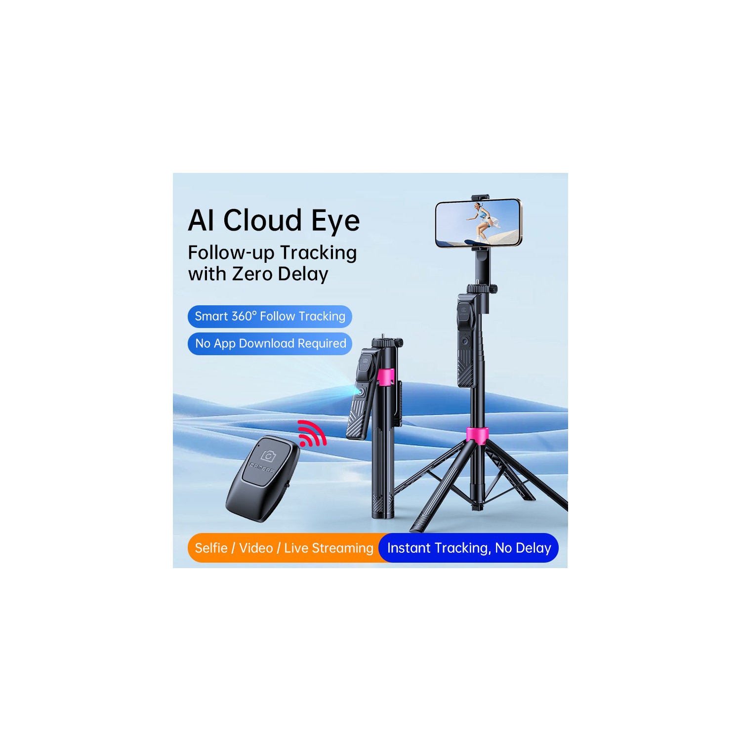 66" Auto Face Tracking Tripod for iPhone,360 Rotation Travel Selfie Stick Stand,Face Tracking Phone Tripod Applied to Tiktok YouTube Vlog Video