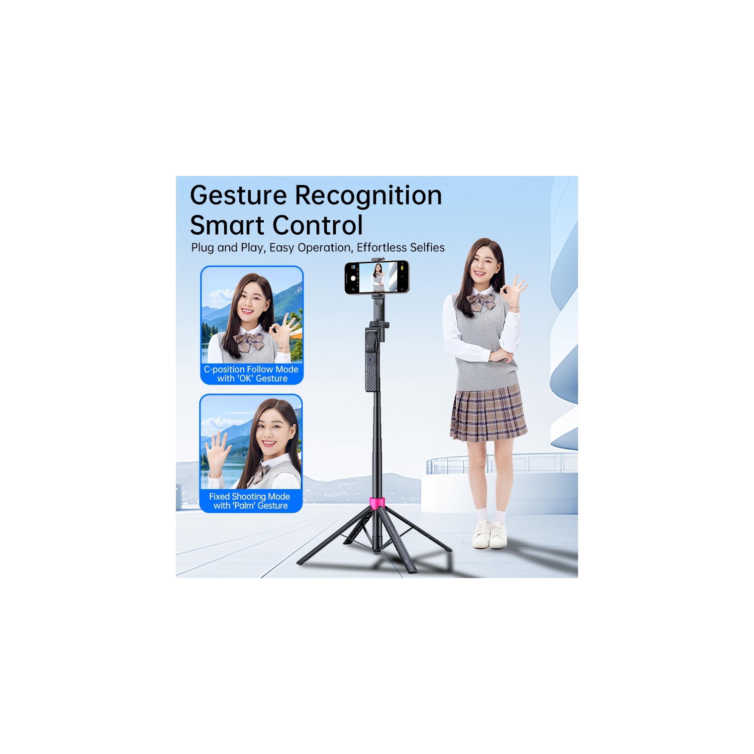 66" Auto Face Tracking Tripod for iPhone,360 Rotation Travel Selfie Stick Stand,Face Tracking Phone Tripod Applied to Tiktok YouTube Vlog Video