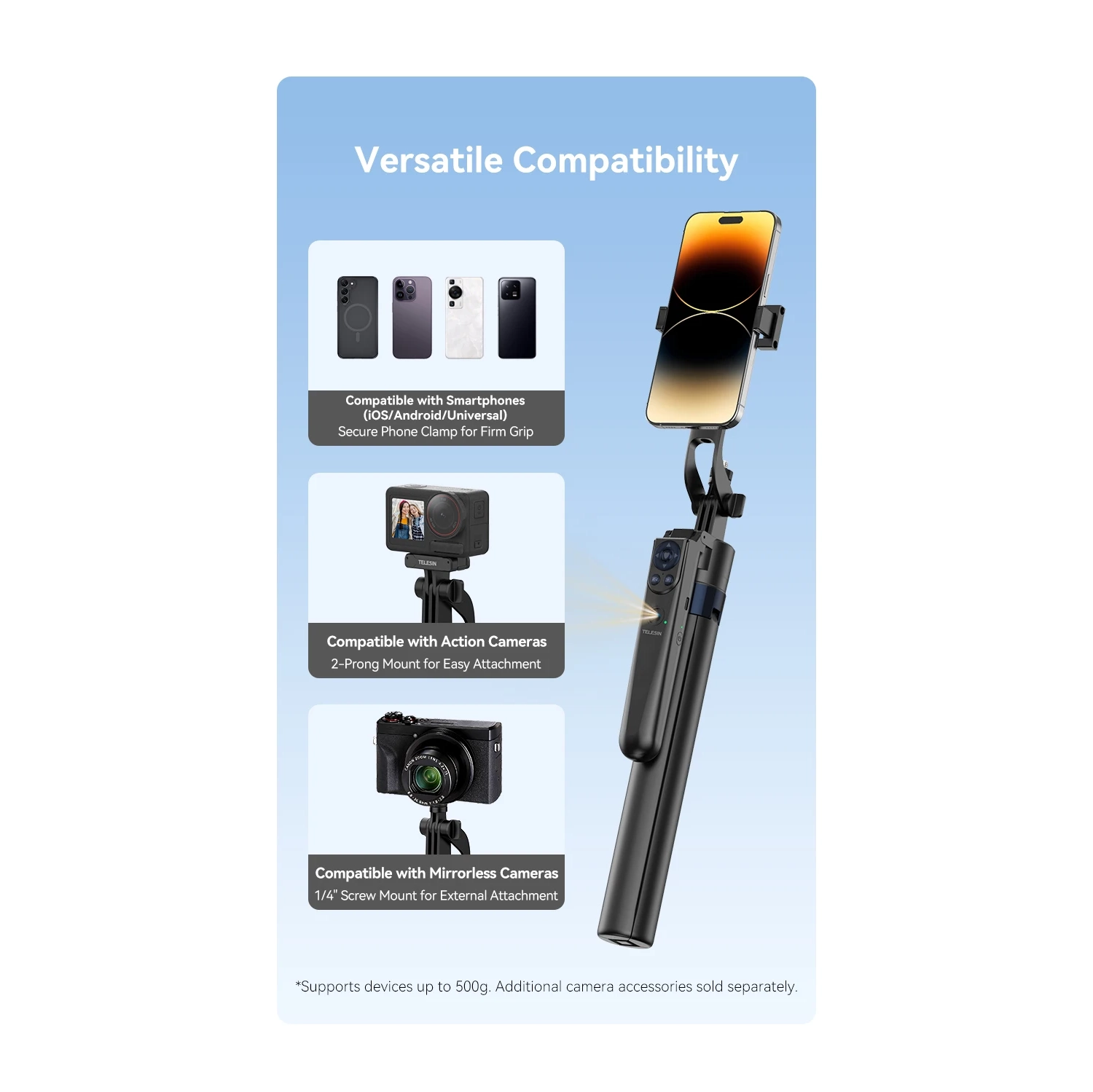 70" Phone Tripod,Tripod for iPhone with Fill Light and Rechargeable Remote,Selfie Stick Stand Compatible with Cell Phone/Camera/Ring Light/DJI/GoPro