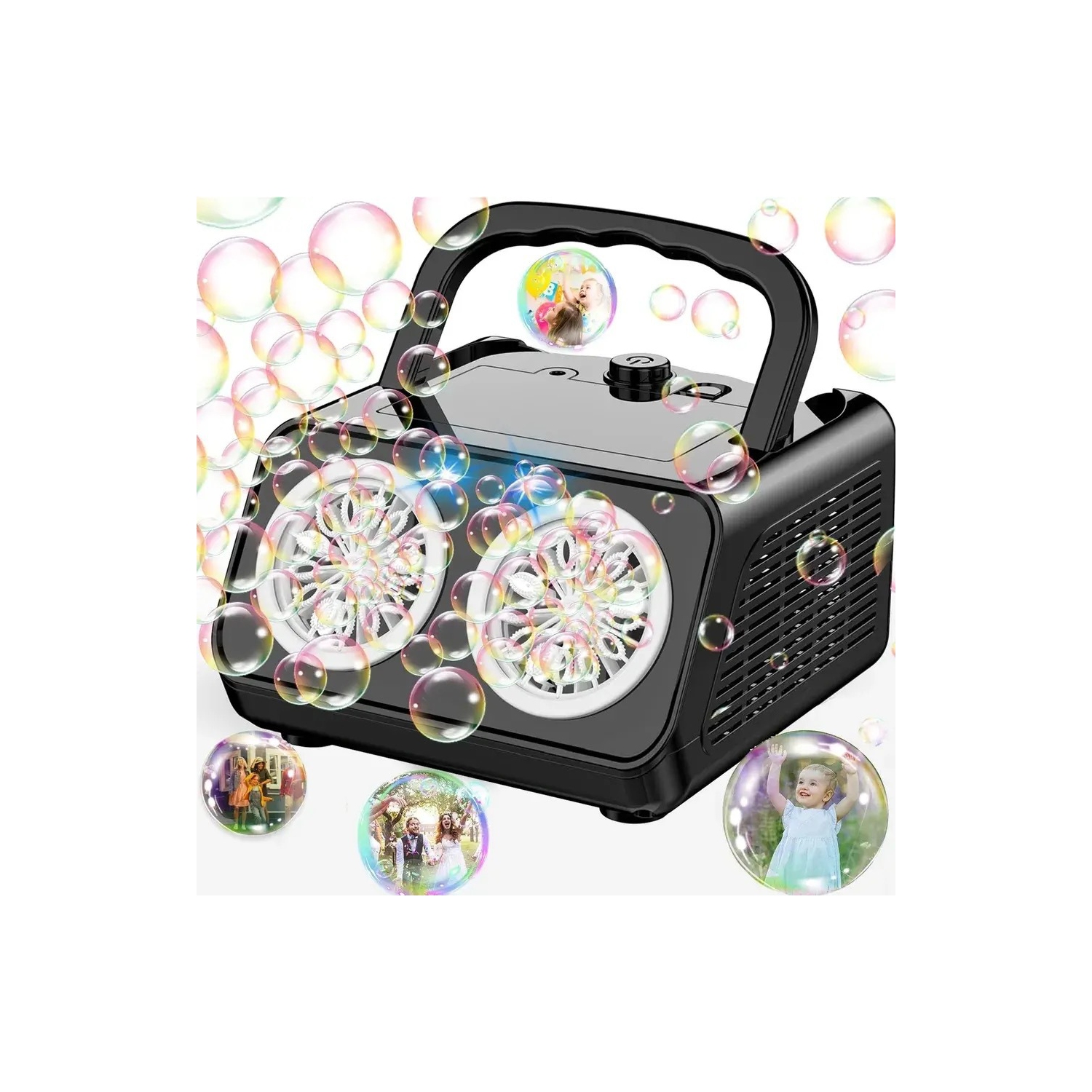 Machine à bulles automatique avec souffleuse à bulles à 2 ventilateurs, machine à bulles portative à brancher ou à piles pour la fête d'anniversaire