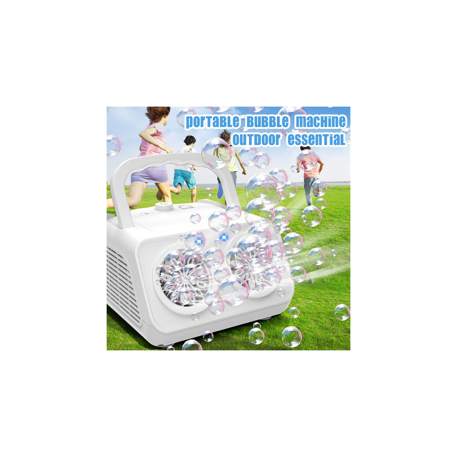 Machine à bulles automatique avec souffleuse à bulles à 2 ventilateurs, machine à bulles portative à brancher ou à piles pour la fête d'anniversaire