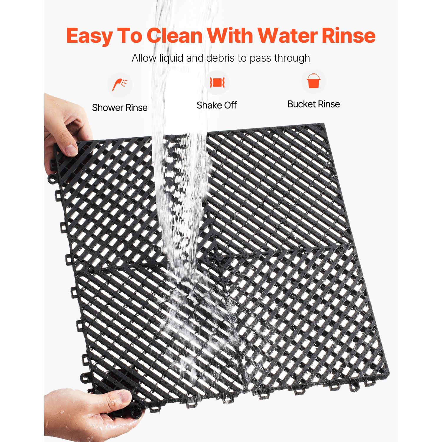 Tapis de drainage imbriqué VEVOR de 15,7" x 15,7", coussin modulaire emboîtable, 24 tapis de drainage épissés, tapis de sol antidérapants en PP noir