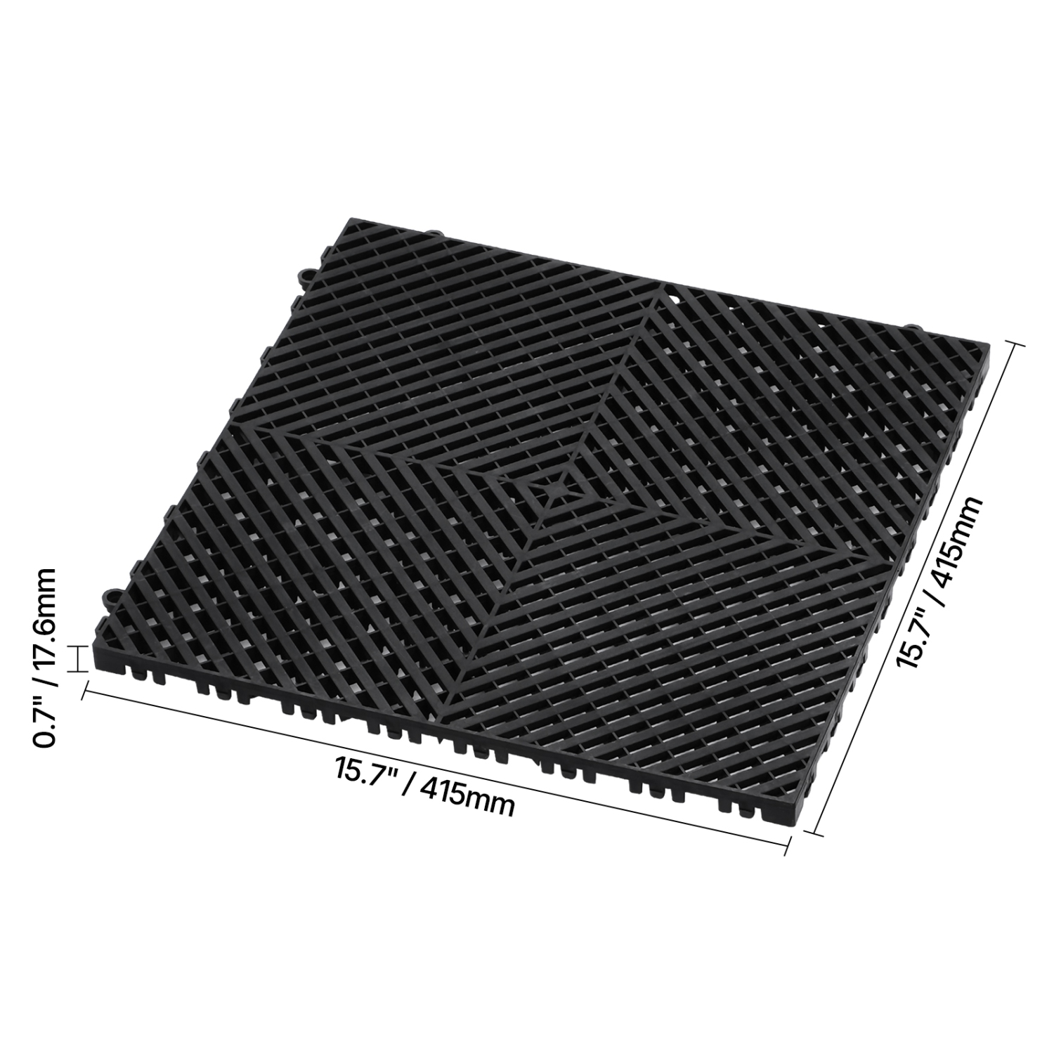 Tapis de drainage imbriqué VEVOR de 15,7" x 15,7", coussin modulaire emboîtable, 24 tapis de drainage épissés, tapis de sol antidérapants en PP noir