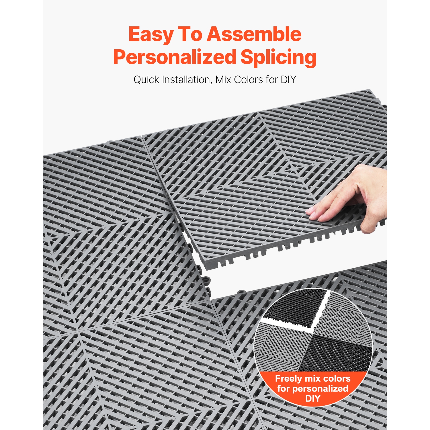 VEVOR 15.7” x 15.7”Interlocking Drainage Mat, Modular Interlocking Cushion, 24 Pcs Splicing Drainage Mats, Non-Slip Gray PP Drainage Floor Tile and