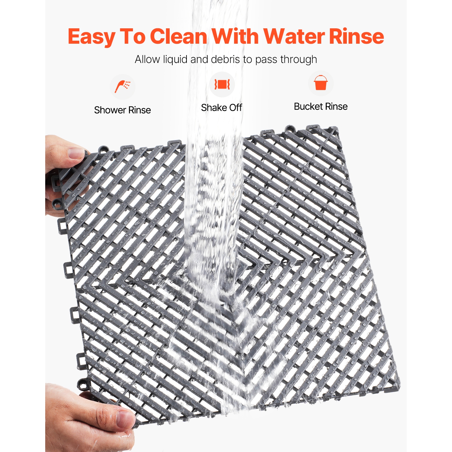 VEVOR 12” x 12” Interlocking Drainage Mat, Modular Interlocking Cushion, 55 Pcs Splicing Drainage Mats, Non-Slip Gray PP Drainage Floor Tile and