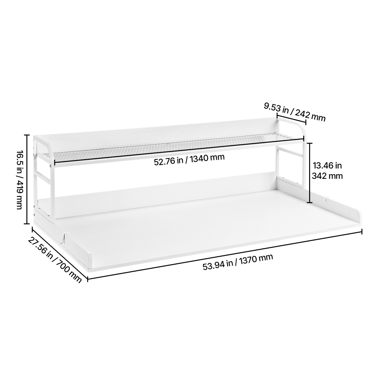 Laveuse-sécheuse de comptoir de 54 x 27&nbsp;po avec tablette à 2 niveaux, comptoir en bois pour laveuse et sécheuse avec tampons antidérapants,