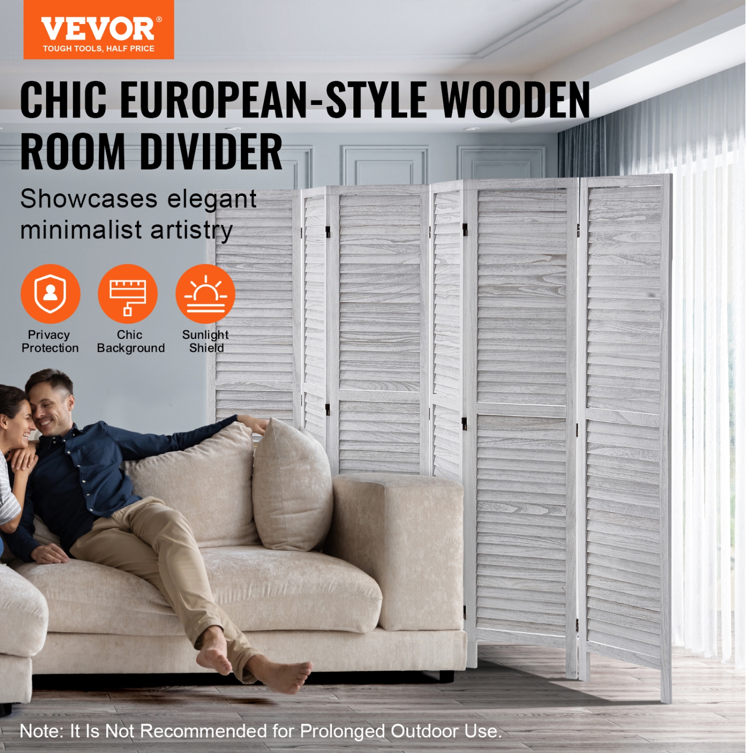 VEVOR 66.9 Inches&nbsp;Tall Wood Room Divider, 6 Panel Wood Folding Privacy Screen, Indoor Louvered Wooden Partition, Portable Decoration Screen, for