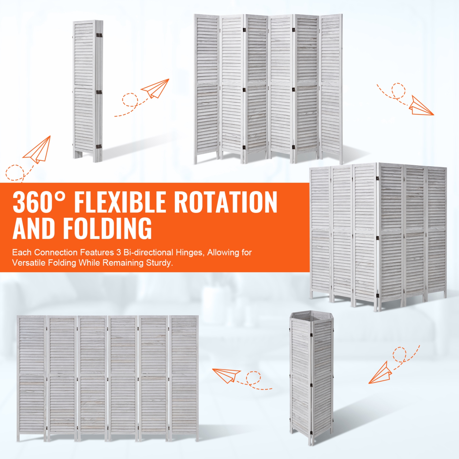 VEVOR 66.9 Inches&nbsp;Tall Wood Room Divider, 6 Panel Wood Folding Privacy Screen, Indoor Louvered Wooden Partition, Portable Decoration Screen, for