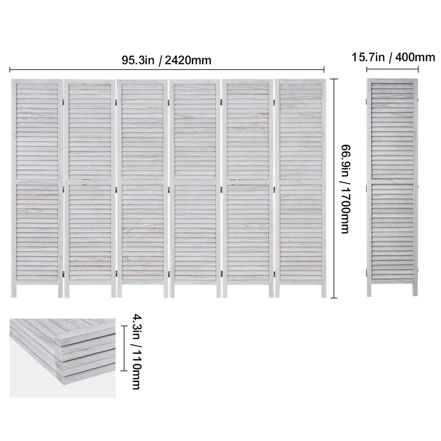 VEVOR 66.9 Inches&nbsp;Tall Wood Room Divider, 6 Panel Wood Folding Privacy Screen, Indoor Louvered Wooden Partition, Portable Decoration Screen, for