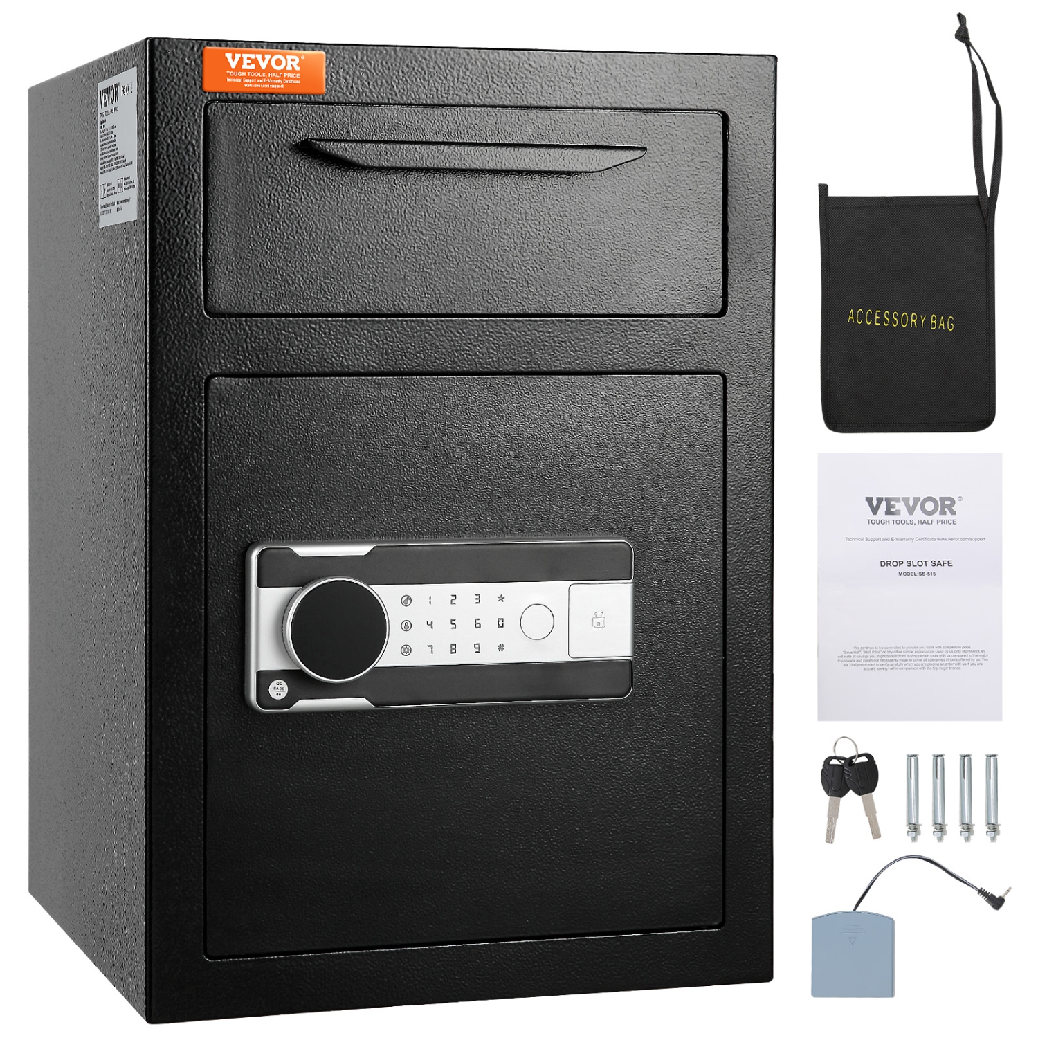 VEVOR 2.5 Cub Depository Safe, Deposit Safe with Drop Slot, Electronic Code Lock and 2 Emergency Keys, 20.27'' x 13.97'' x 13.97'' Business Drop Slot