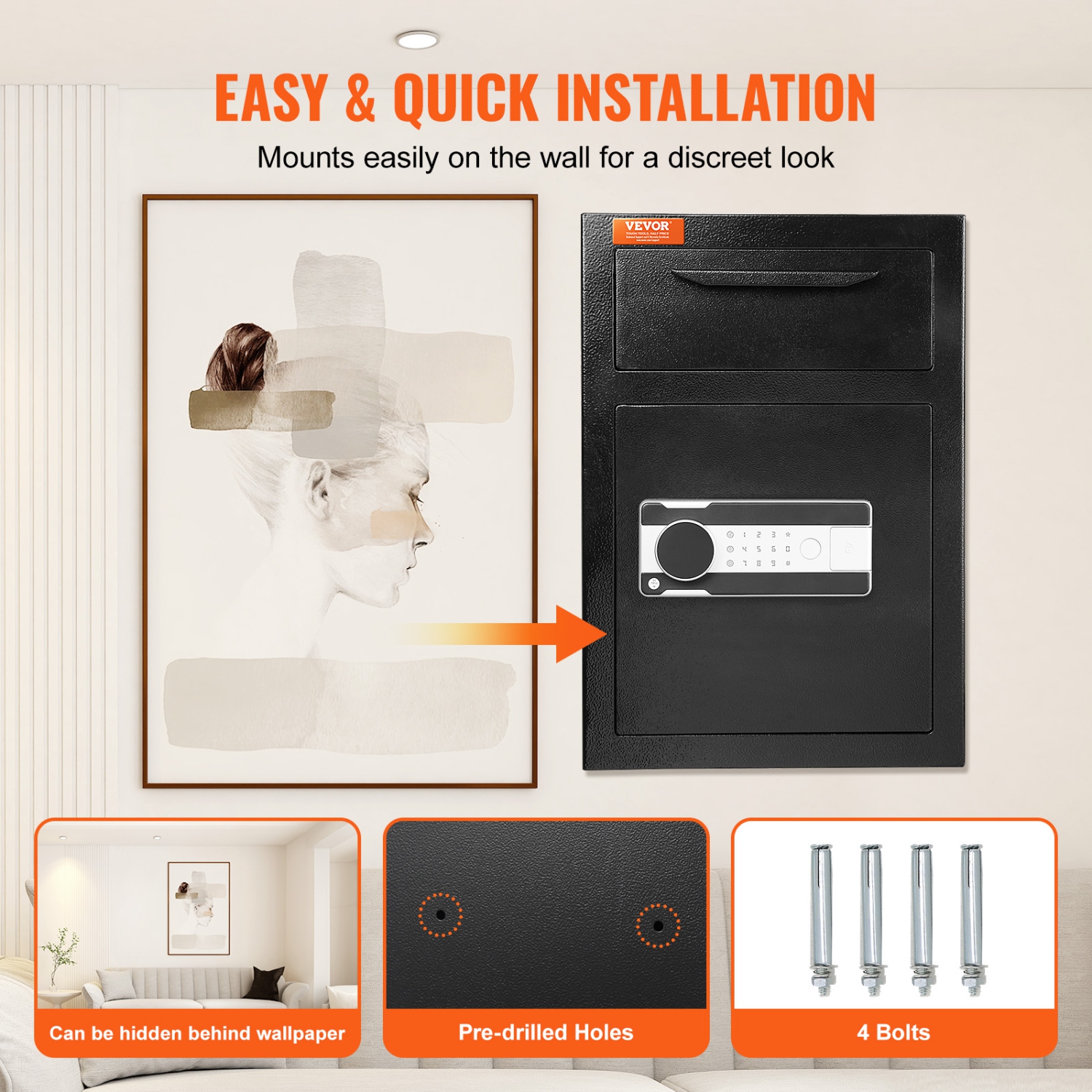 VEVOR 2.5 Cub Depository Safe, Deposit Safe with Drop Slot, Electronic Code Lock and 2 Emergency Keys, 20.27'' x 13.97'' x 13.97'' Business Drop Slot