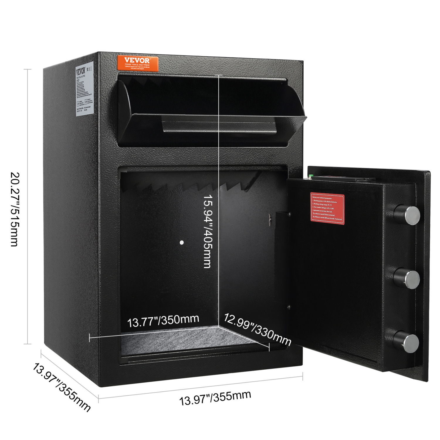VEVOR 2.5 Cub Depository Safe, Deposit Safe with Drop Slot, Electronic Code Lock and 2 Emergency Keys, 20.27'' x 13.97'' x 13.97'' Business Drop Slot