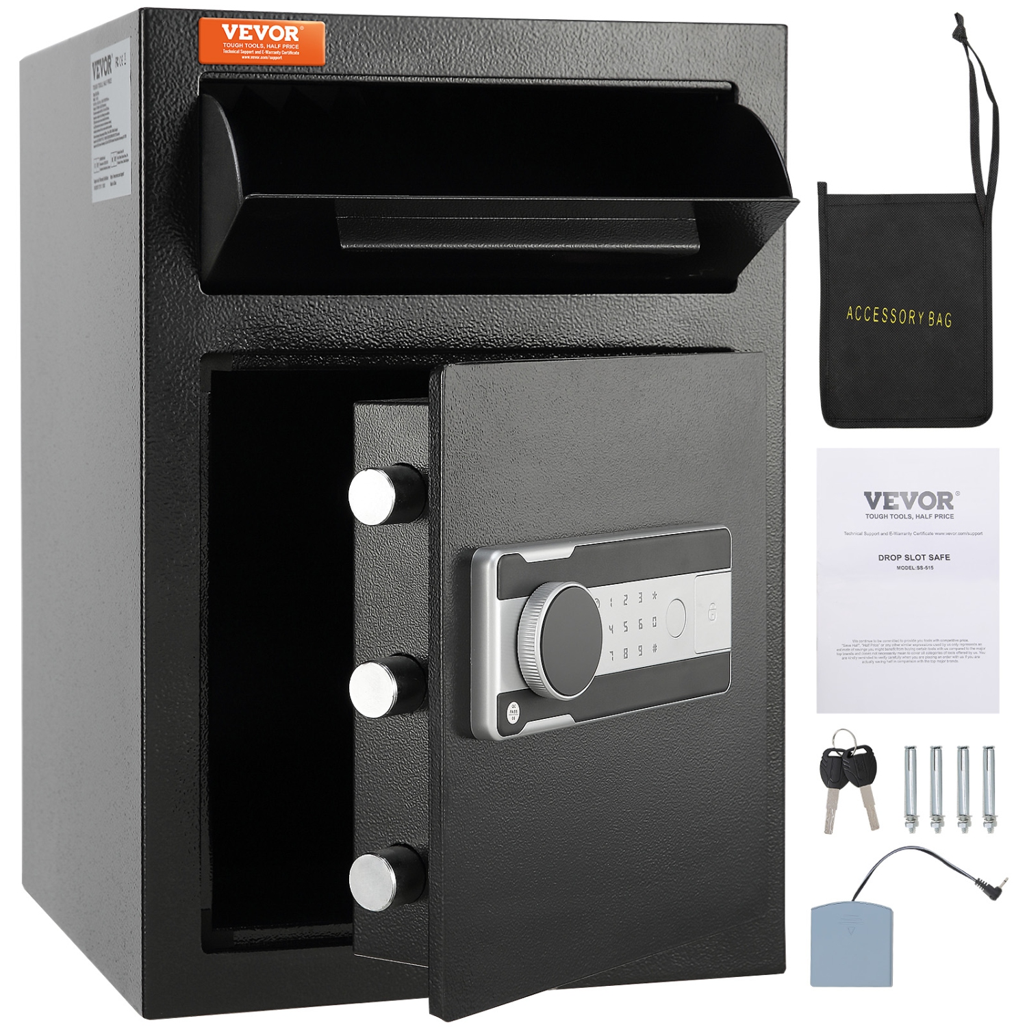 VEVOR 2.5 Cub Depository Safe, Deposit Safe with Drop Slot, Electronic Code Lock and 2 Emergency Keys, 20.27'' x 13.97'' x 13.97'' Business Drop Slot