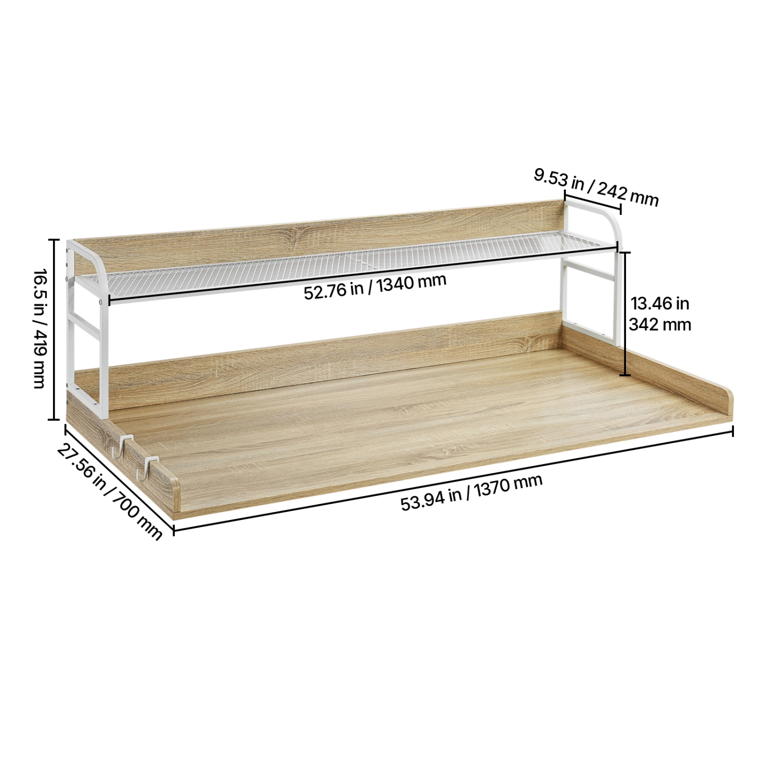 VEVOR 54" x 27" Washer Dryer Countertop with 2-Tier Shelf, Wooden Washer and Dryer Countertop with Anti-Slip Pads, Water-Resistant Laundry Topper