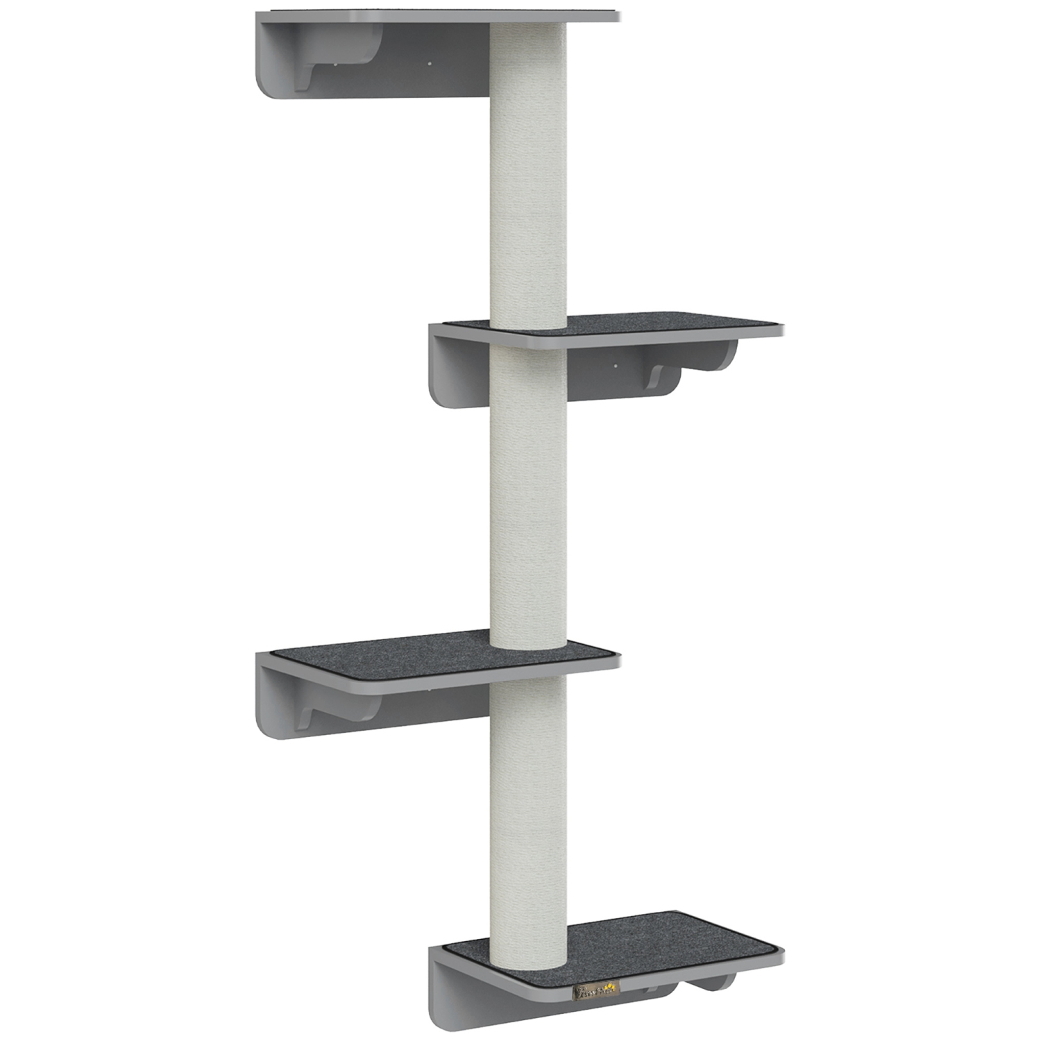 PawHut Cat Wall Climber with 4 Platforms & 3 Scratching Posts, Wall-Mounted Cat Shelf for Climbing and Lounging, Includes Soft Mats, Light Grey