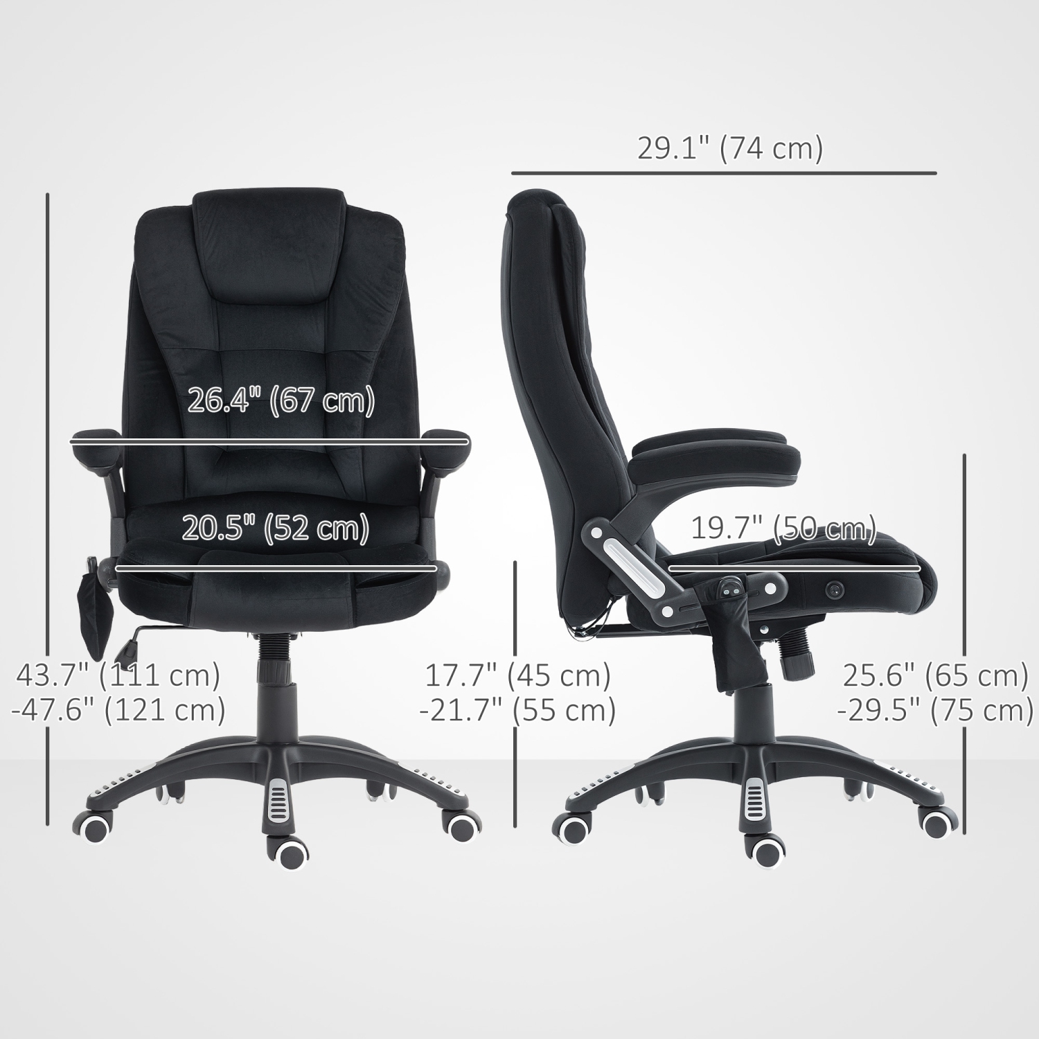 Vinsetto – Fauteuil de bureau de massage avec vibration en 6 points, fauteuil de direction inclinable en velours à dossier haut, roulettes