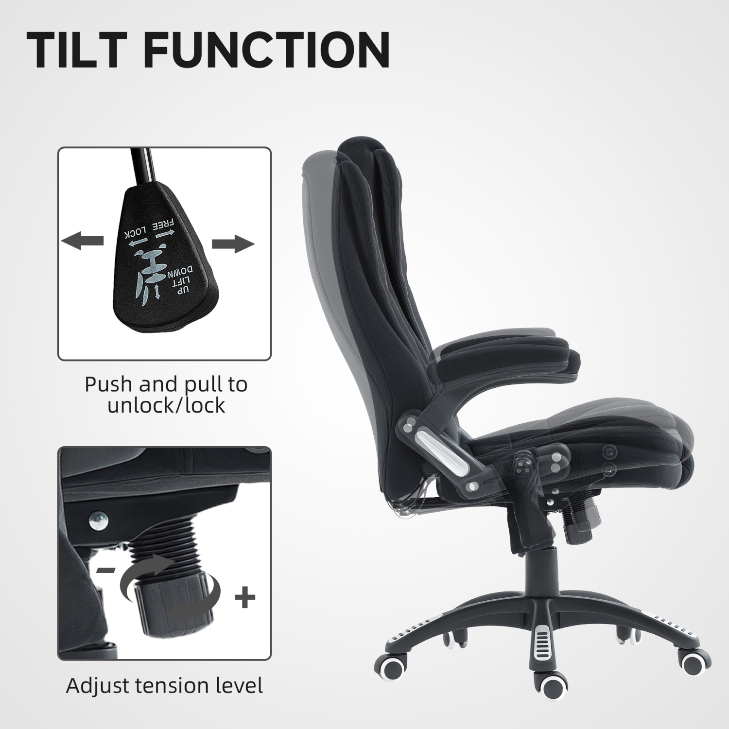 Vinsetto – Fauteuil de bureau de massage avec vibration en 6 points, fauteuil de direction inclinable en velours à dossier haut, roulettes