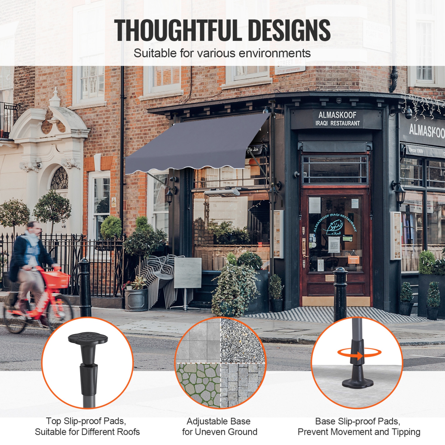 Auvent de terrasse rétractable de 59 x 47&nbsp;po VEVOR, auvent avec poignée manuelle à manivelle, terrasse pour auvent de jardin, hauteur réglable