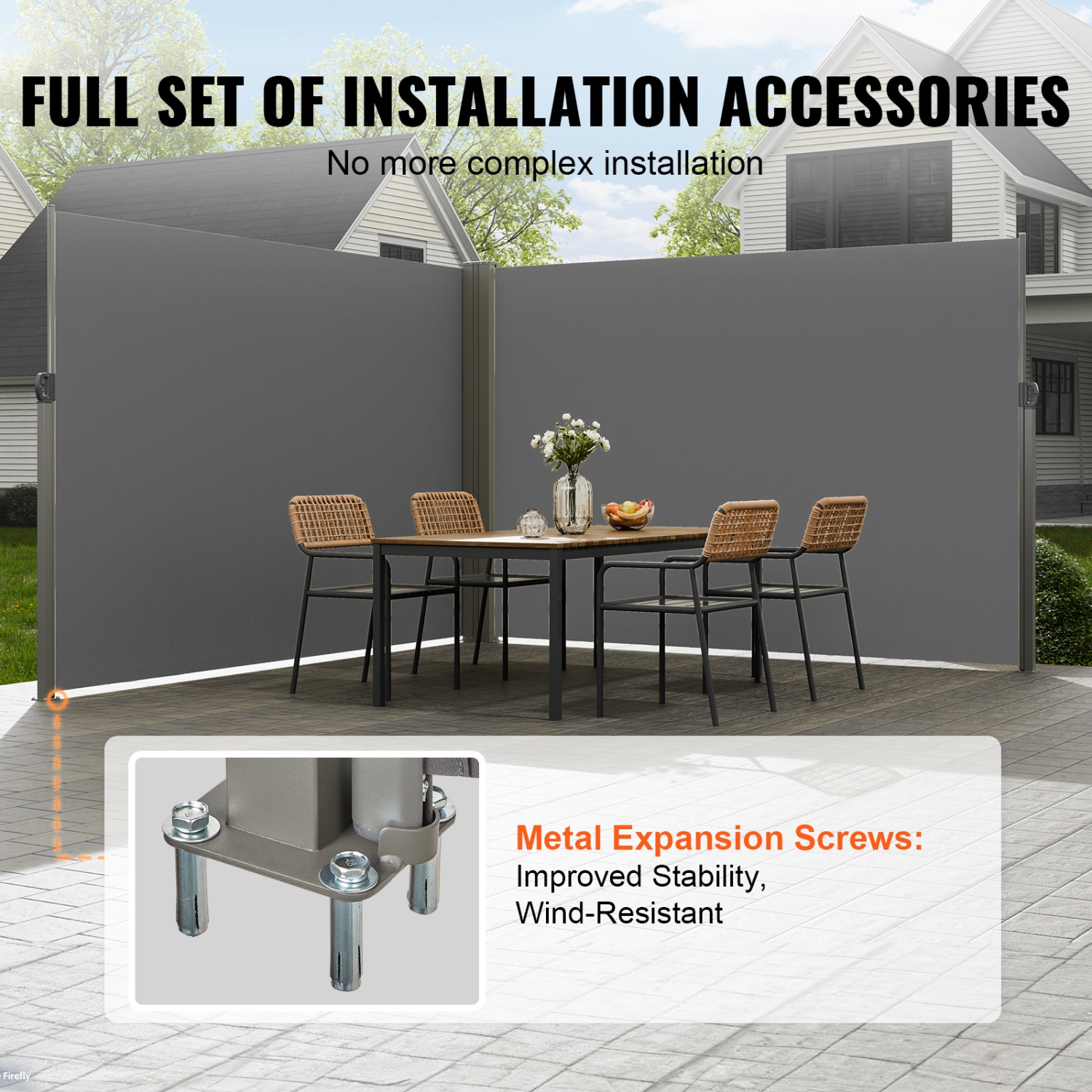 Auvent latéral rétractable VEVOR 79 x 236&nbsp;po, écran d'intimité extérieur, écran de terrasse rétractable en polyester 180&nbsp;g étanche, écran