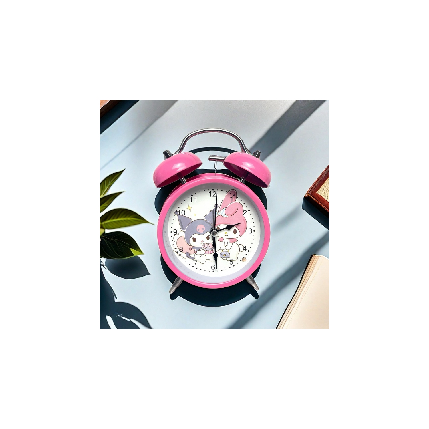 Popular cartoon silent alarm clock metal 4-inch high volume student children's table clock color alarm clock battery-powered - rose red