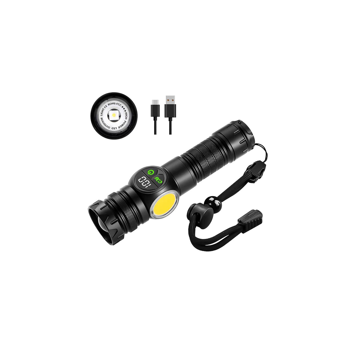 Zoom longue portée COB + lampe de poche laser blanche lumière forte LED lampe de poche extérieure de camping [y compris 1 26650 batterie
