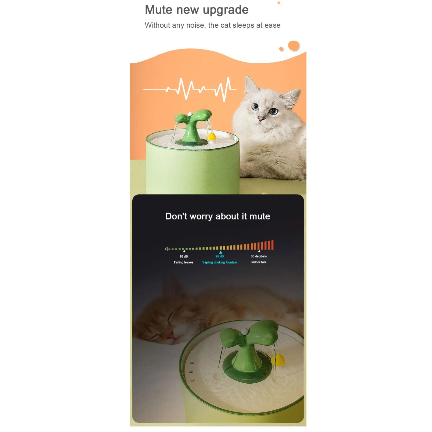 Cat automatic drinking fountain ceramic water dispenser filter flow circulation cat dog drinking water electric pet supplies - green sapling