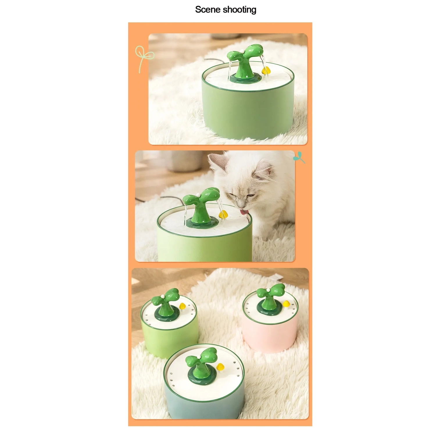 Cat automatic drinking fountain ceramic water dispenser filter flow circulation cat dog drinking water electric pet supplies - green sapling