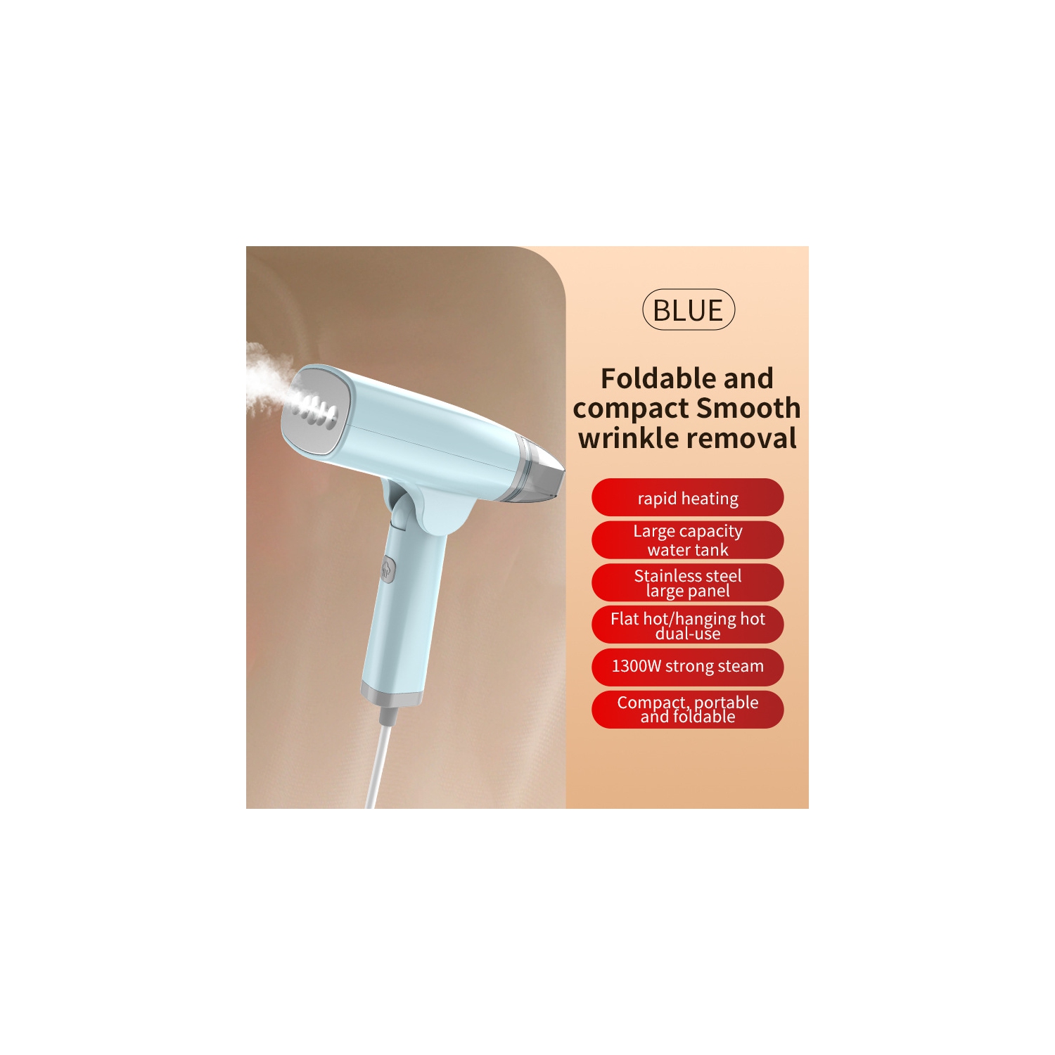 Vêtement portatif Fer à vapeur Dormitory Petit vêtement pliant portatif Brosse à repasser à vapeur - HB-668 Repassage à vapeur [bleu] - American