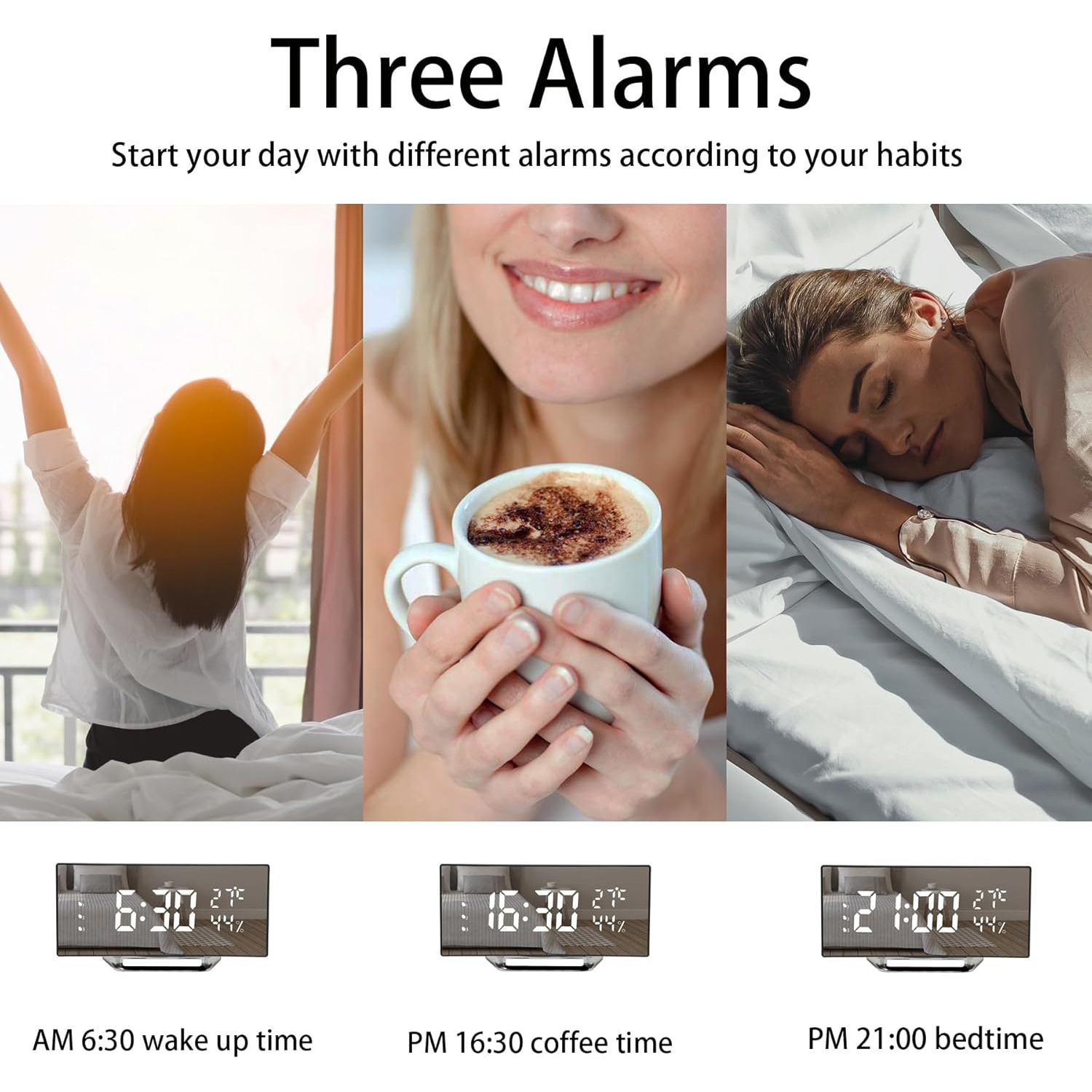 Écran incurvé LED Réveil-matin électronique température et humidité horloge d'accueil horloge numérique luminosité trois vitesses personnalité de