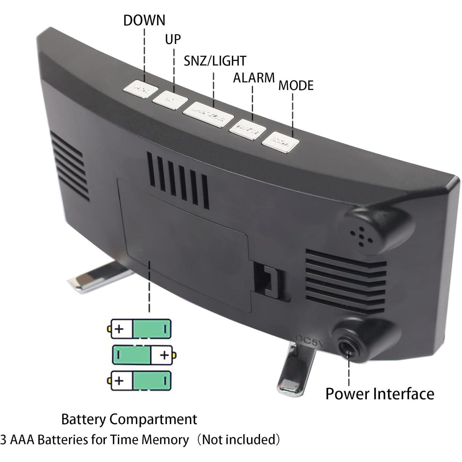 Écran incurvé LED Réveil-matin électronique température et humidité horloge d'accueil horloge numérique luminosité trois vitesses personnalité de