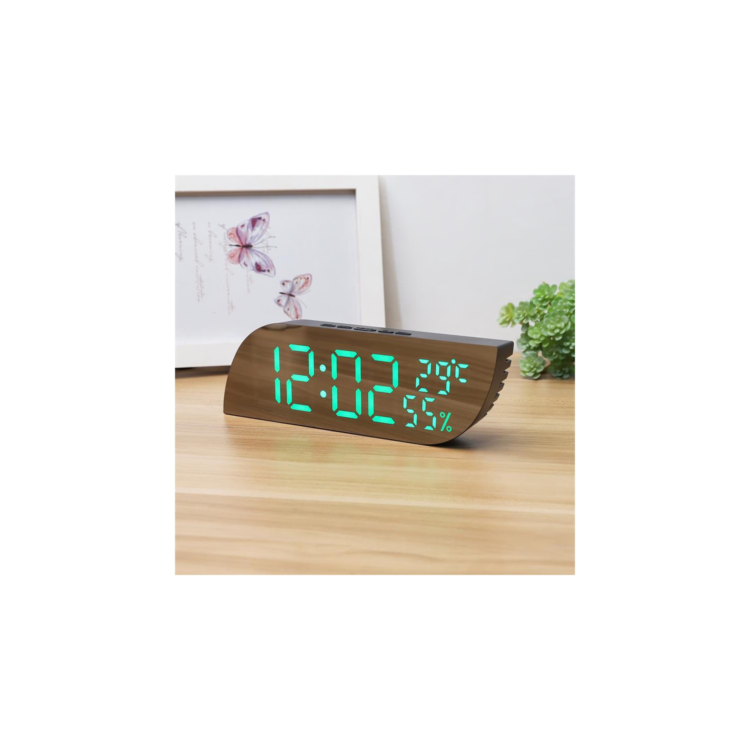 Desktop bedroom alarm clock geometric shape LED mirror electronic clock snooze digital temperature and humidity student alarm clock LED mirror