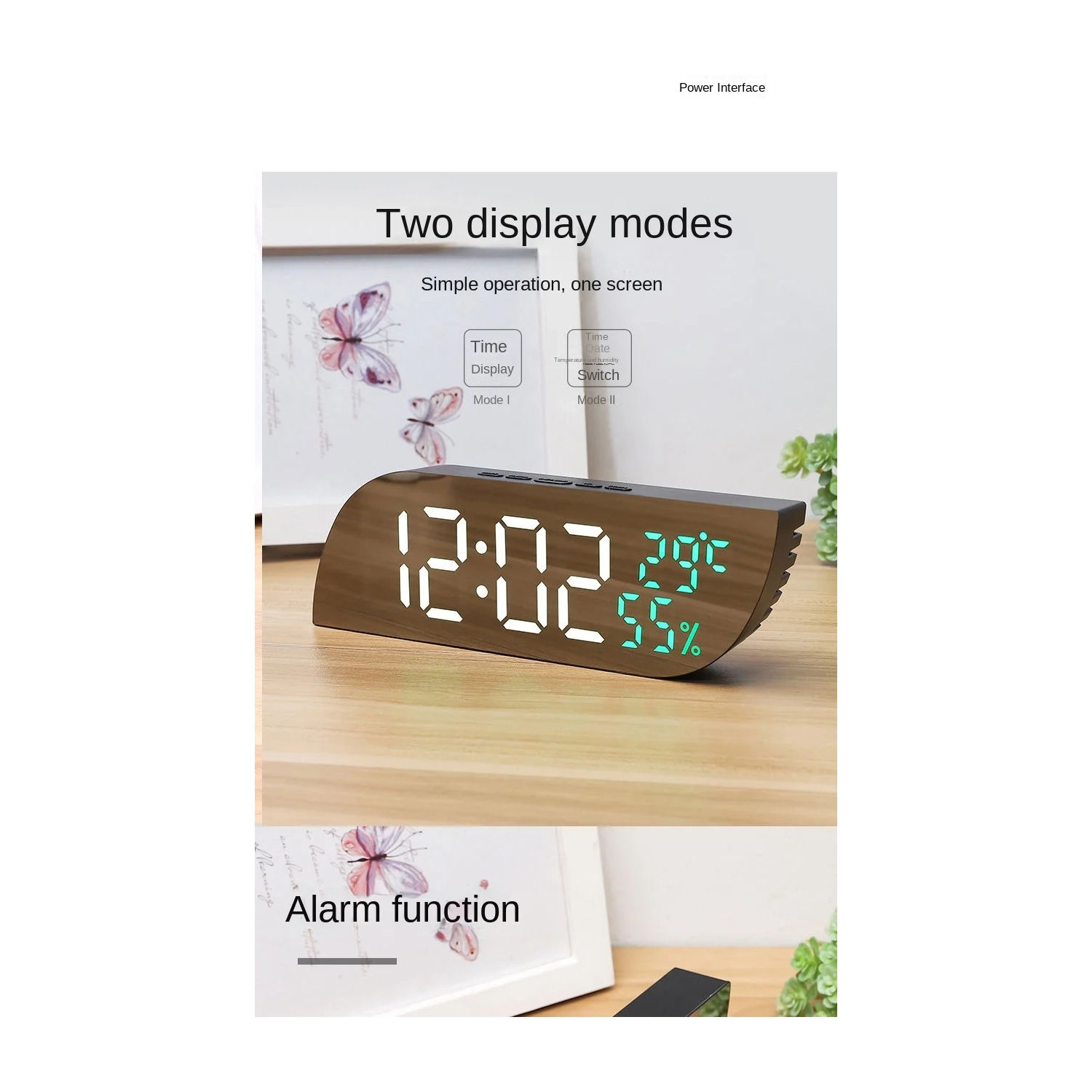 Desktop bedroom alarm clock geometric shape LED mirror electronic clock snooze digital temperature and humidity student alarm clock LED mirror