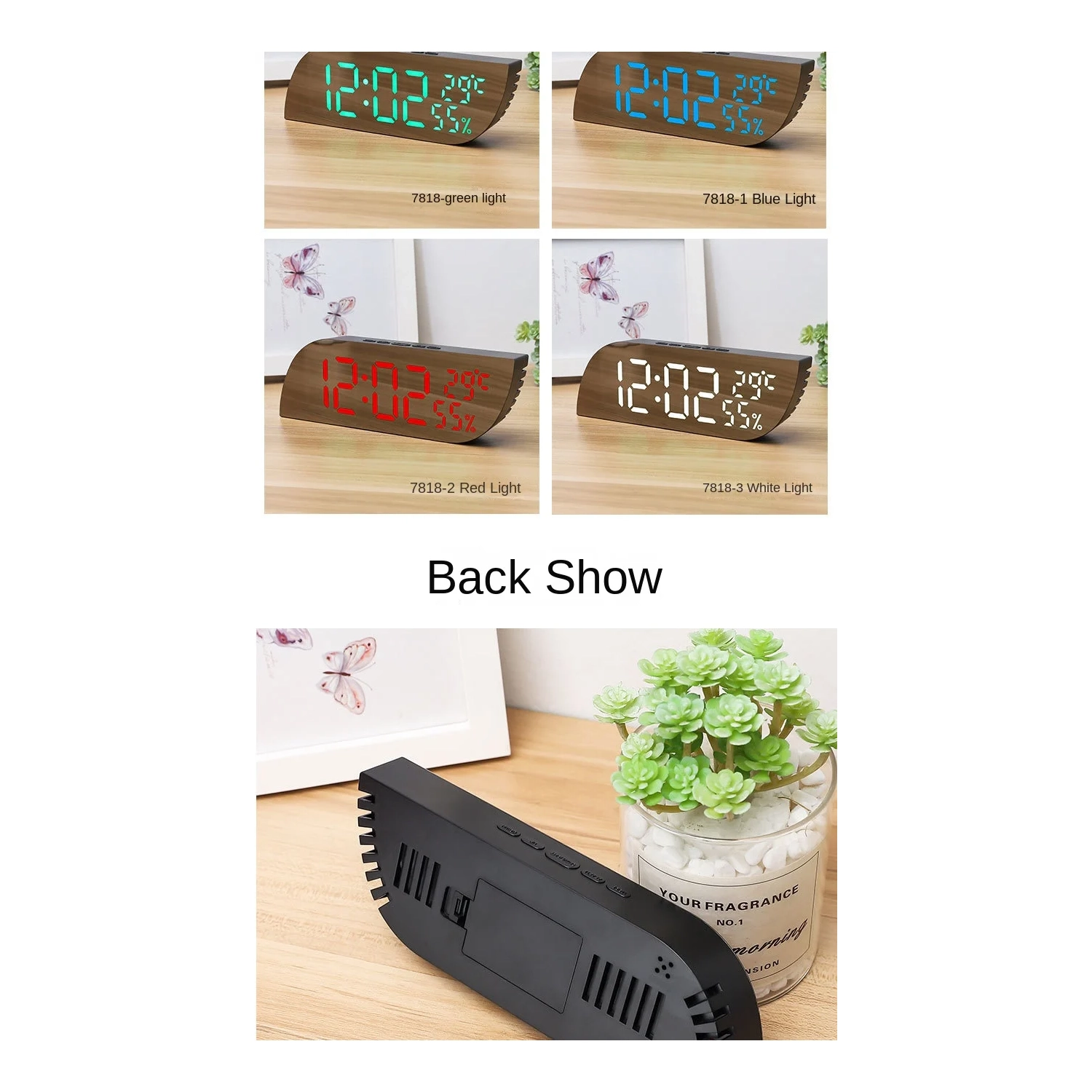 Desktop bedroom alarm clock geometric shape LED mirror electronic clock snooze digital temperature and humidity student alarm clock LED mirror