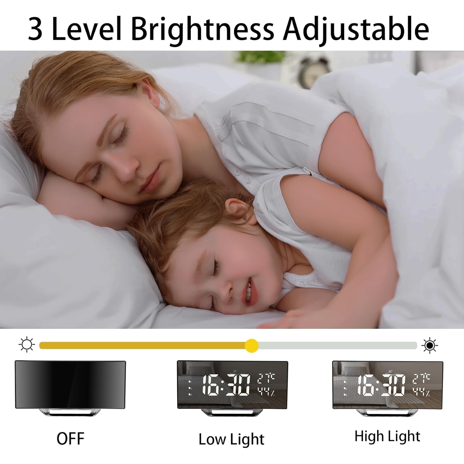 Écran incurvé LED miroir réveil réveil numérique température et humidité horloge maison horloge numérique luminosité trois vitesses écran