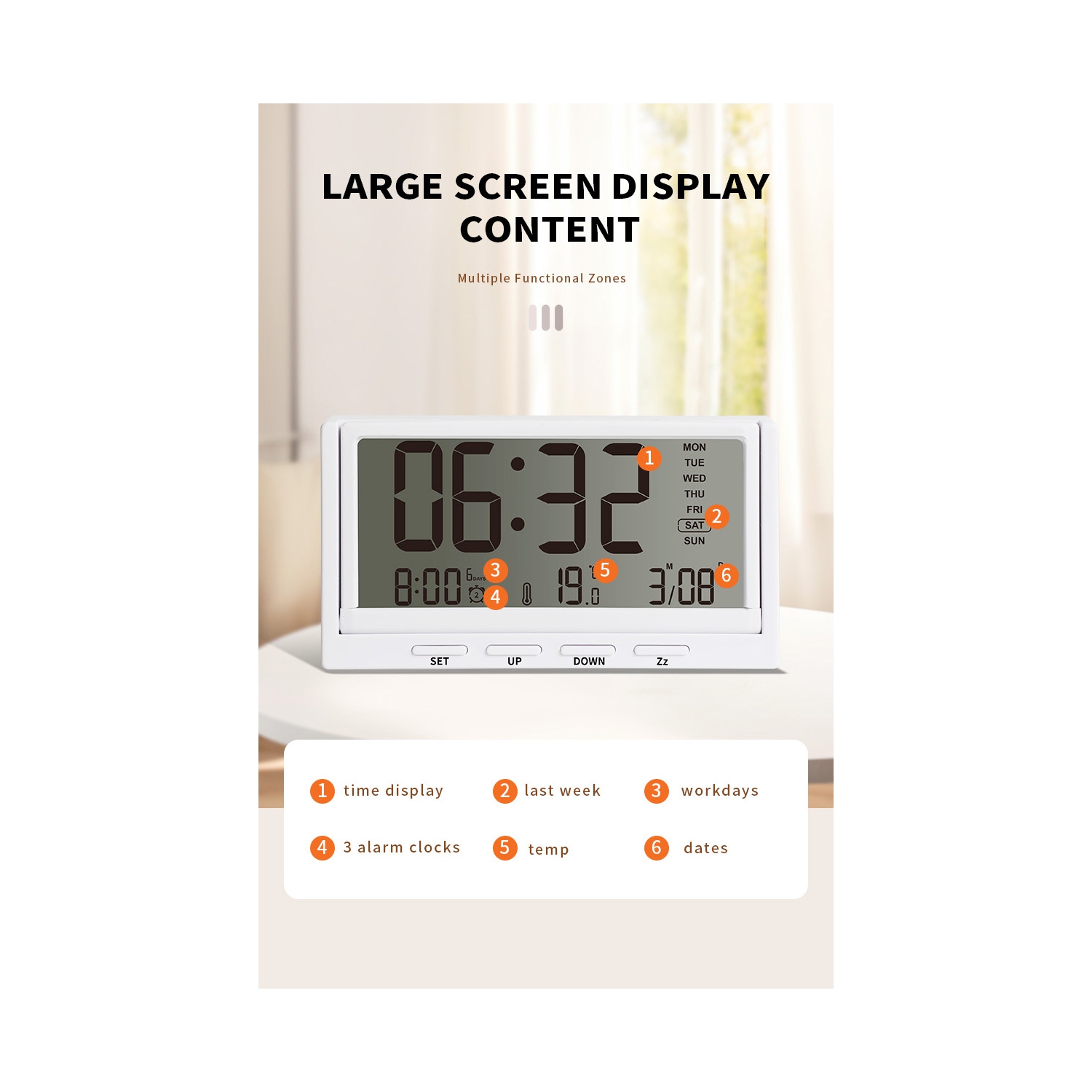 New LCD folding alarm clock desktop multi-function temperature large screen display simple transparent electronic clock with transparent temperature,