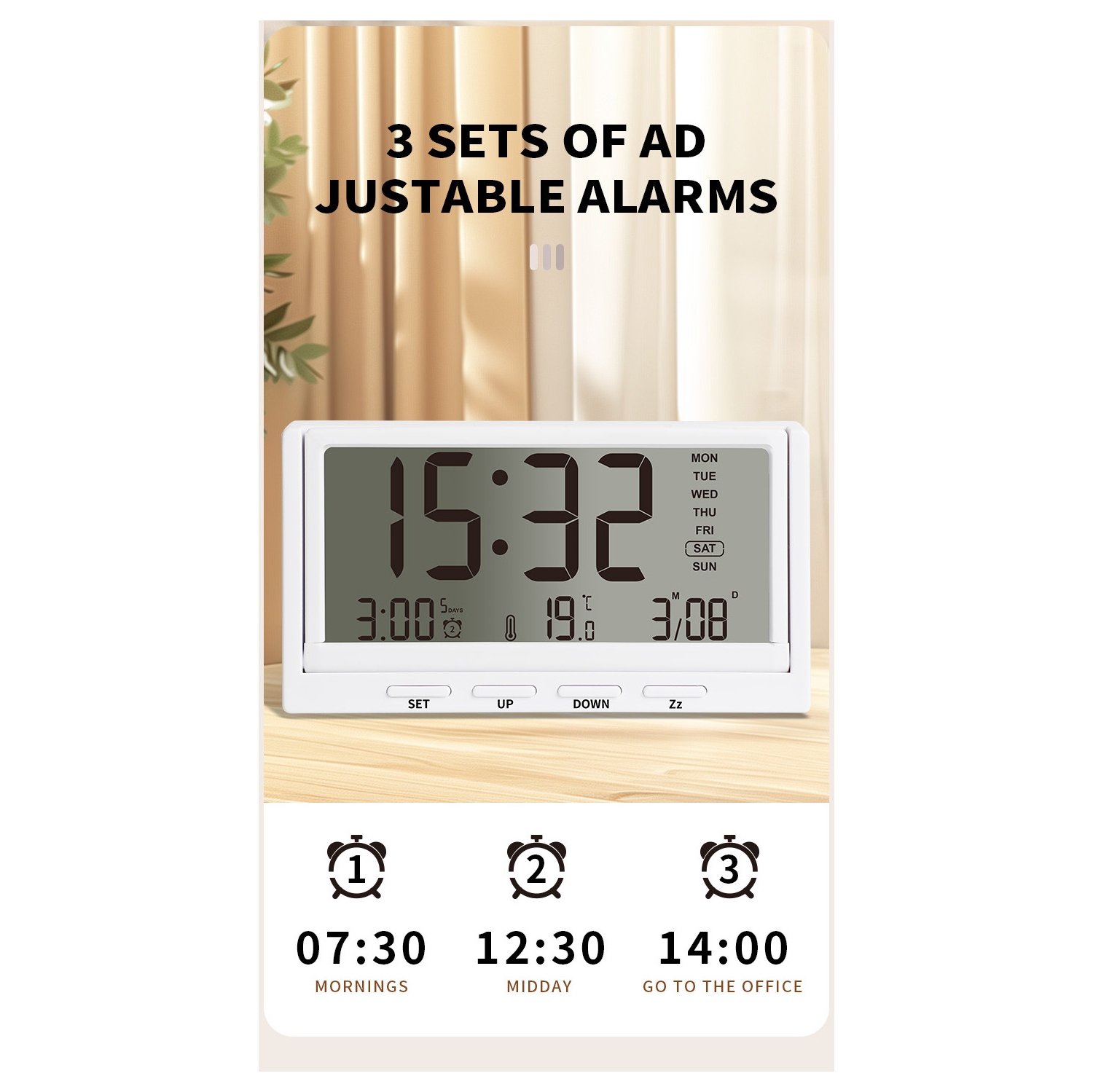 New LCD folding alarm clock desktop multi-function temperature large screen display simple transparent electronic clock with transparent temperature,