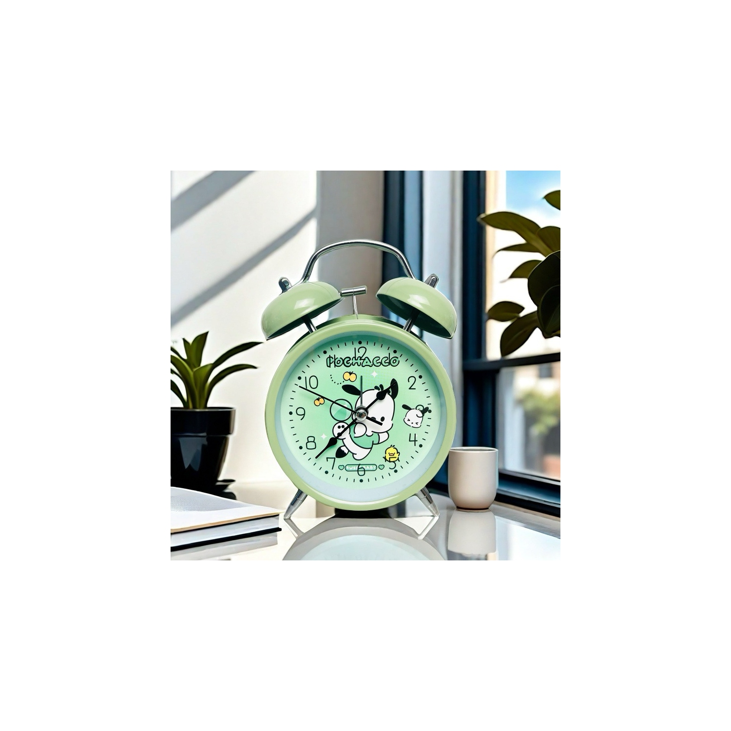 Popular cartoon silent alarm clock metal 4-inch high volume student children's table clock color alarm clock battery-powered - parrot