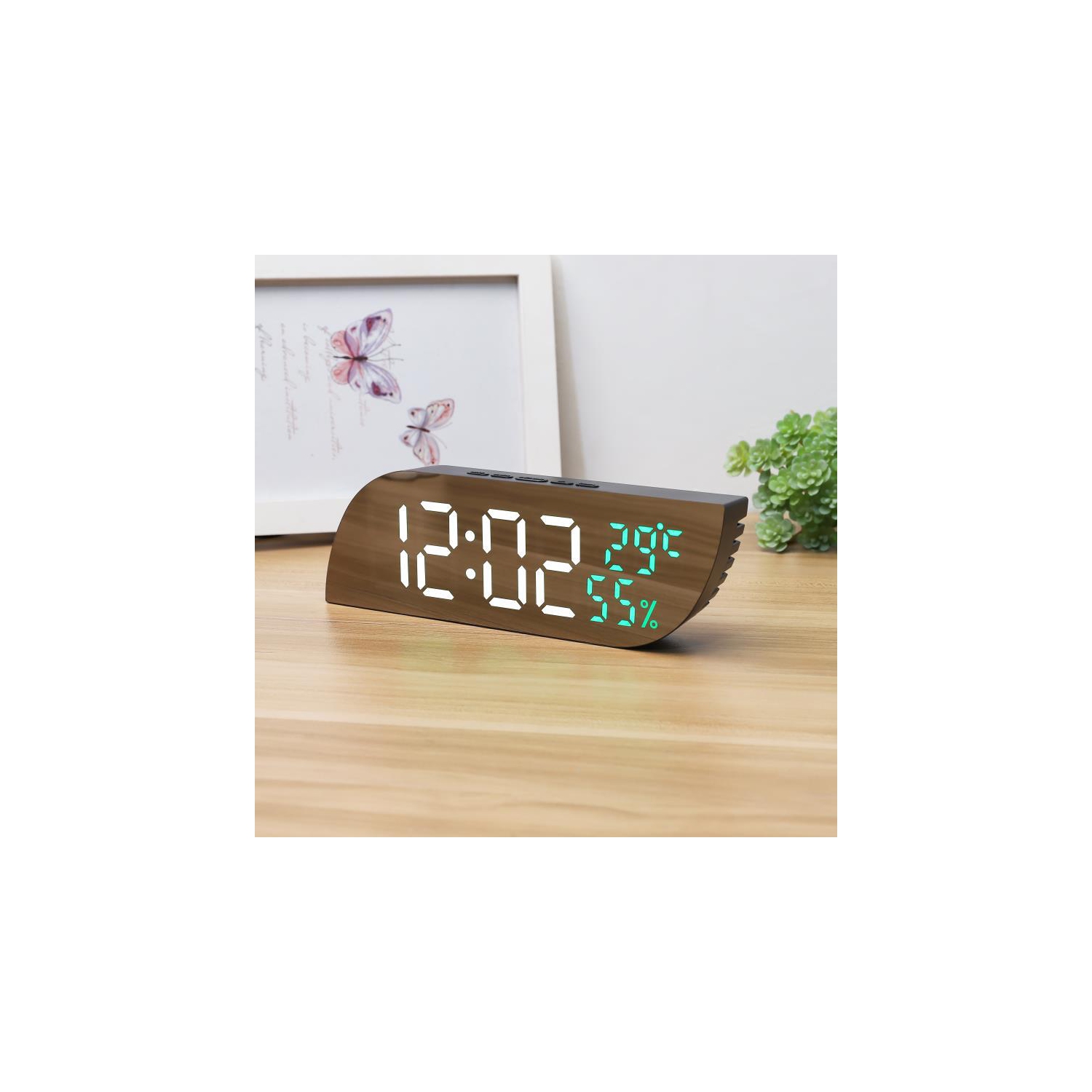 Réveille-matin de bureau de forme géométrique LED miroir horloge électronique de rappel d'alarme numérique de température et d'humidité Réveil