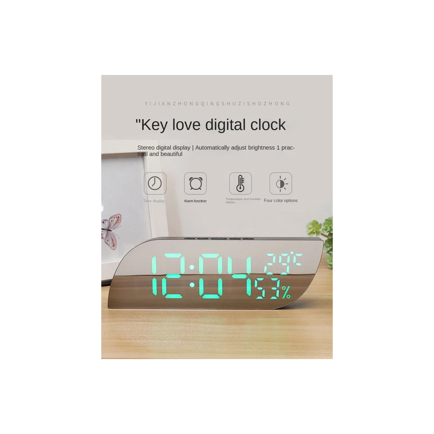 Réveille-matin de bureau de forme géométrique LED miroir horloge électronique de rappel d'alarme numérique de température et d'humidité Réveil