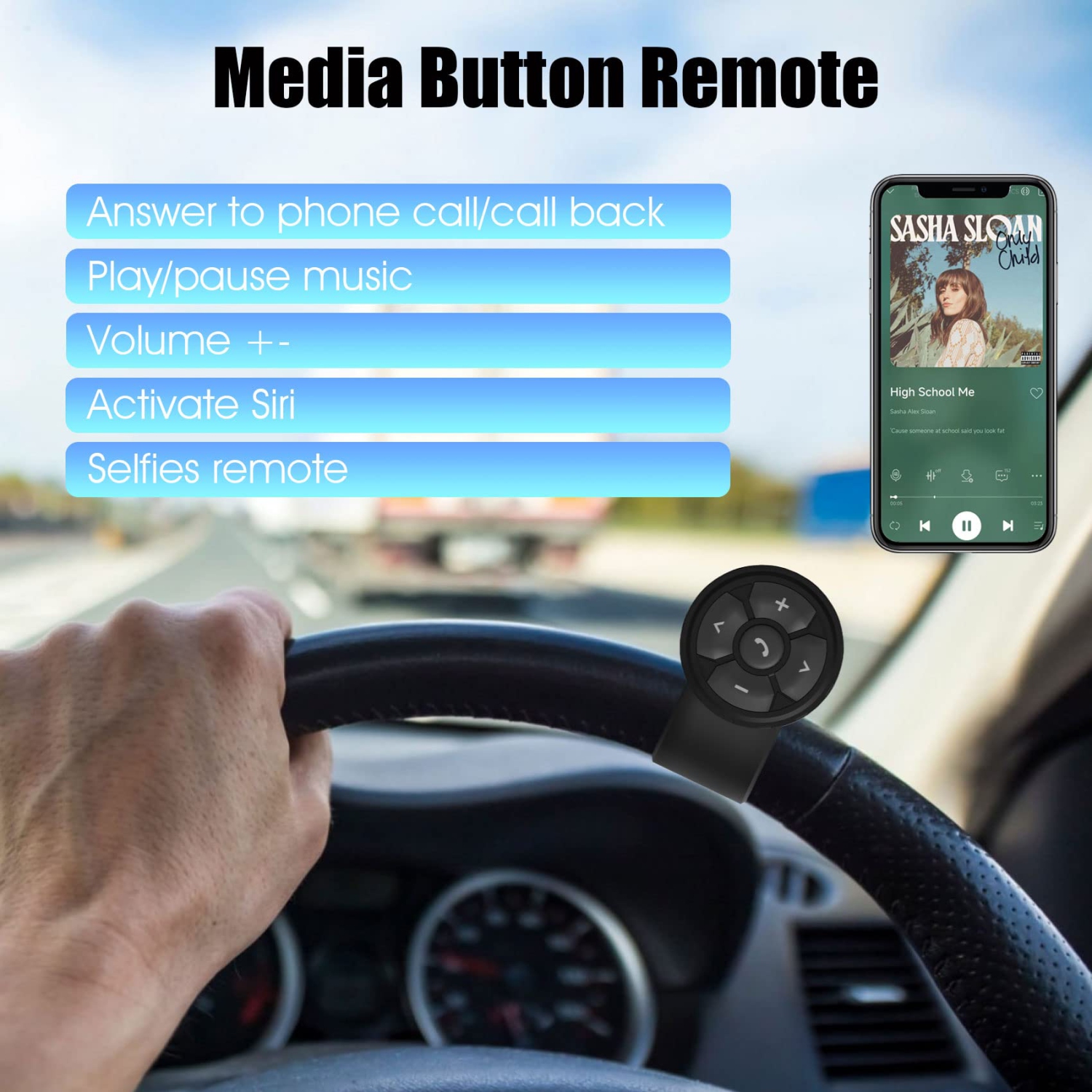 Phone Controller Button Bluetooth 5.3 Smart Remote Control for Iphone and Android Device for Car Bike Motorbike Steering Wheel